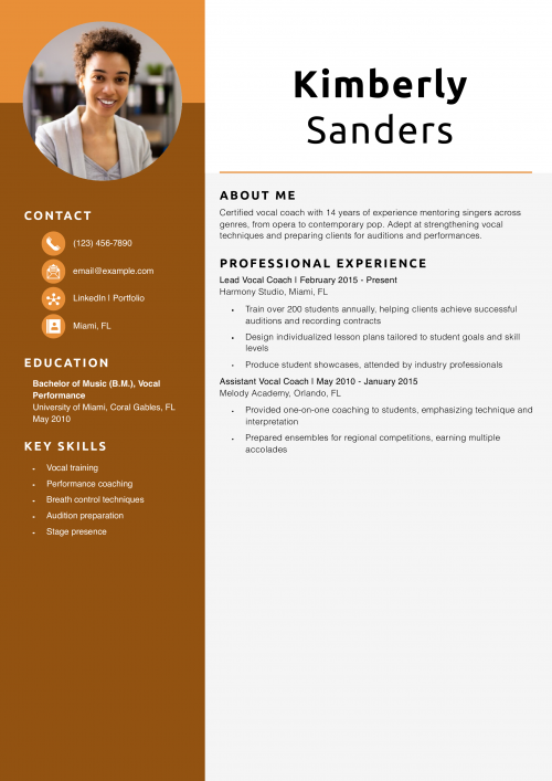 Vocal coach resume