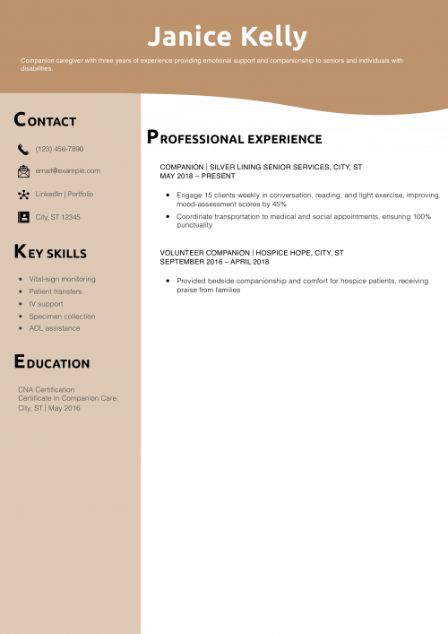 Companion Caregiver Resume Example