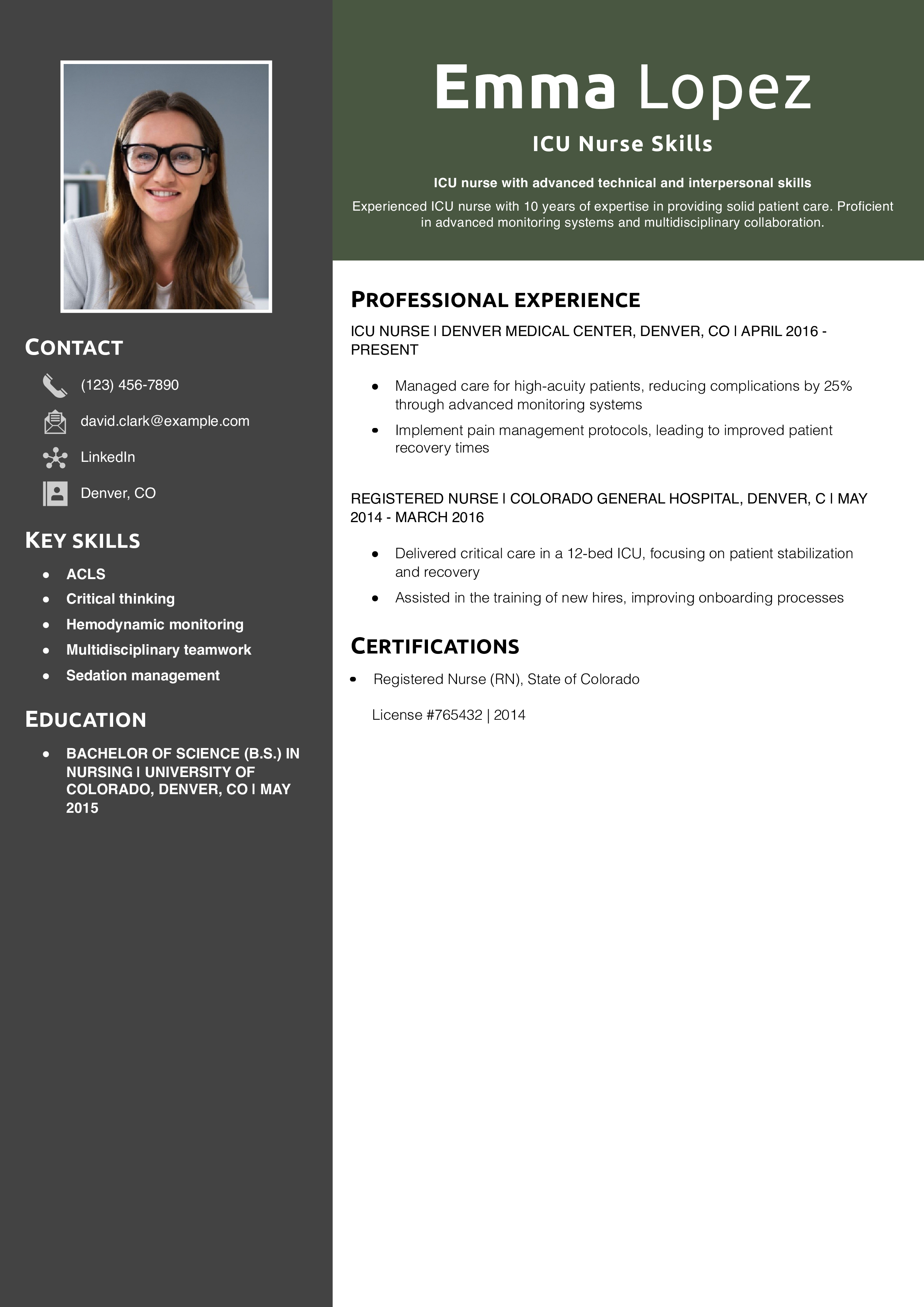 ICU Nurse Skills Resume