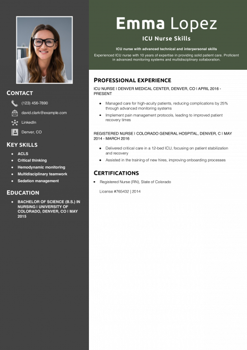 ICU Nurse Skills Resume