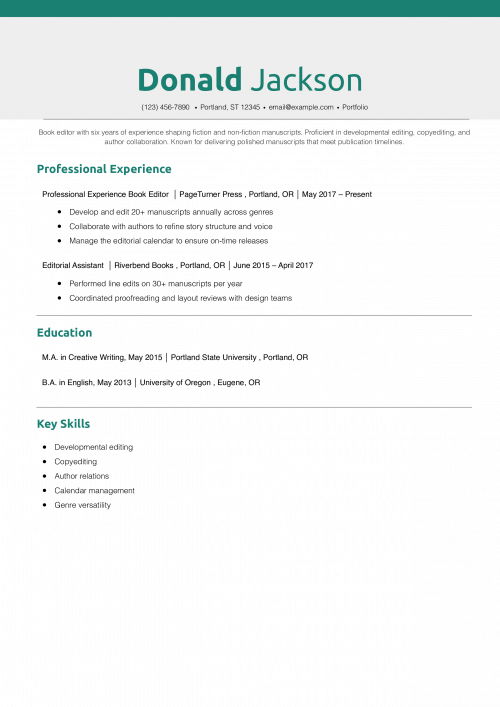 Book Editor Resume Example