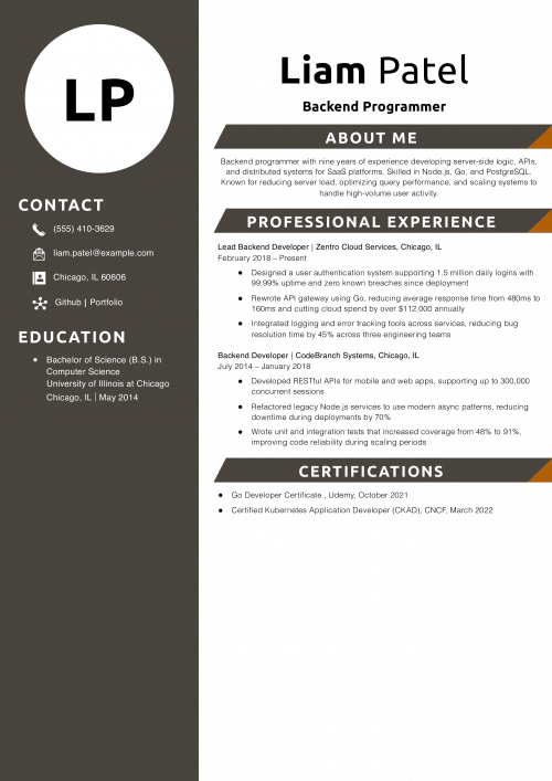 Backend Programmer Resume Example