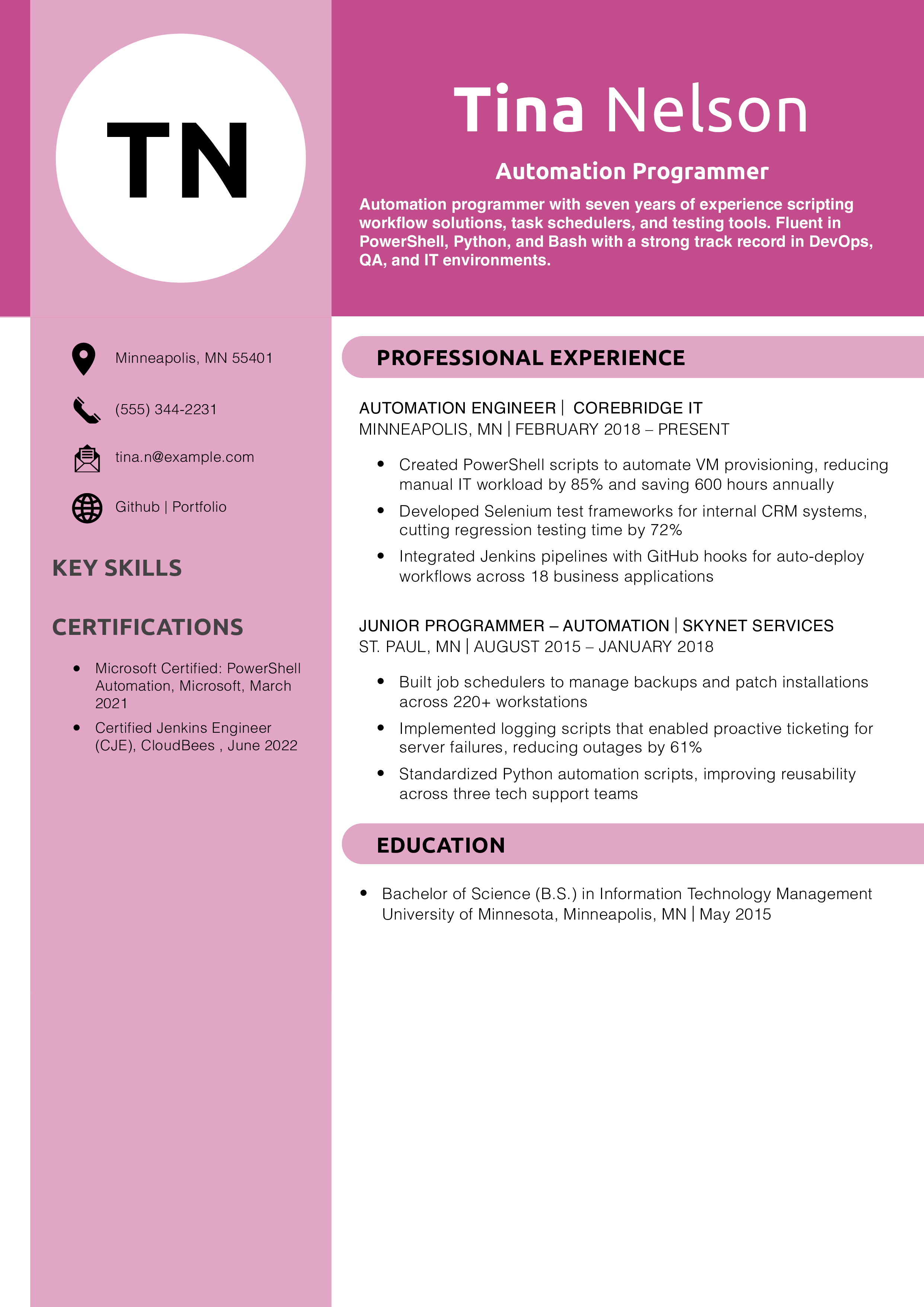 Automation Programmer Resume Example