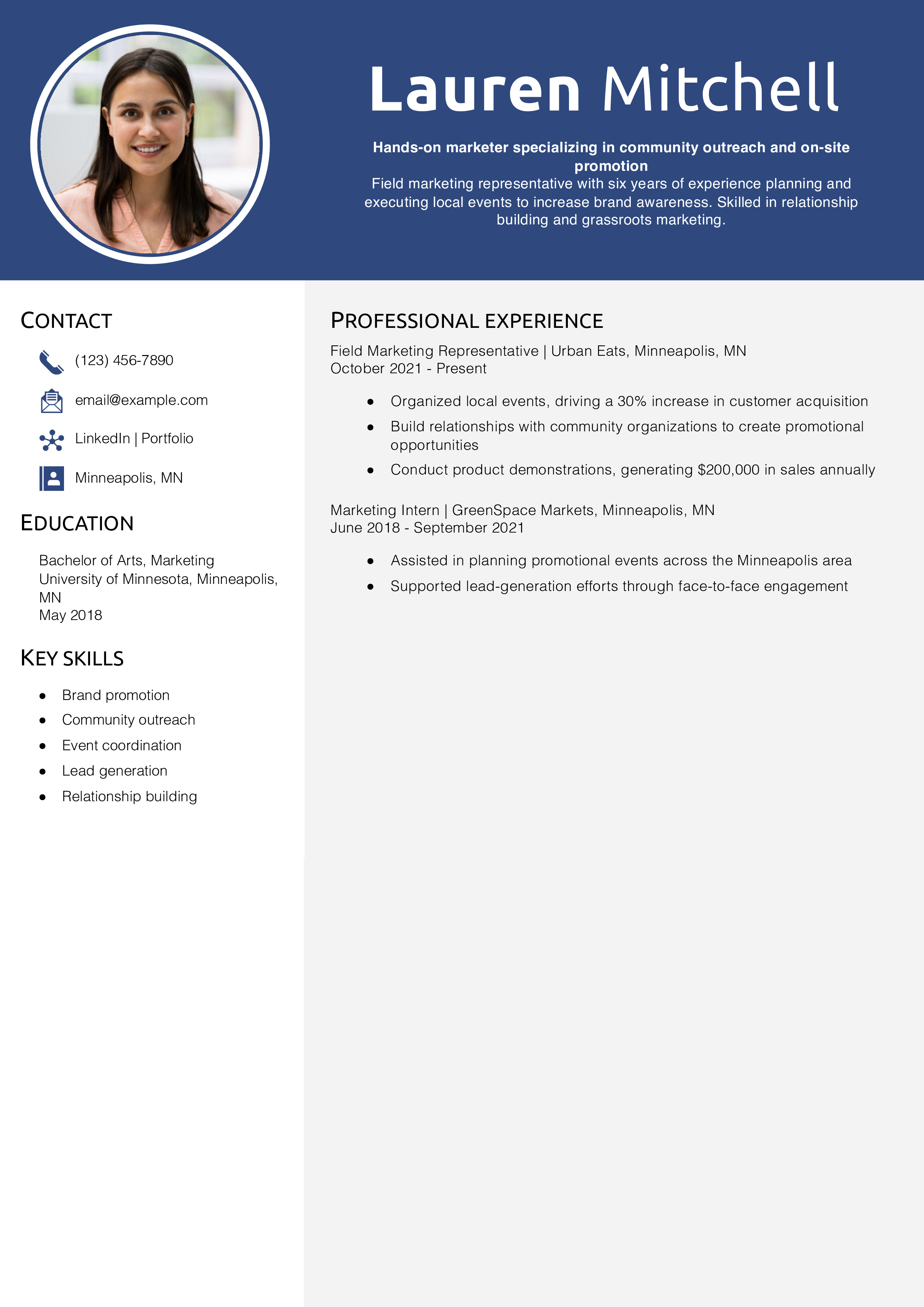 Field Marketing Representative Resume