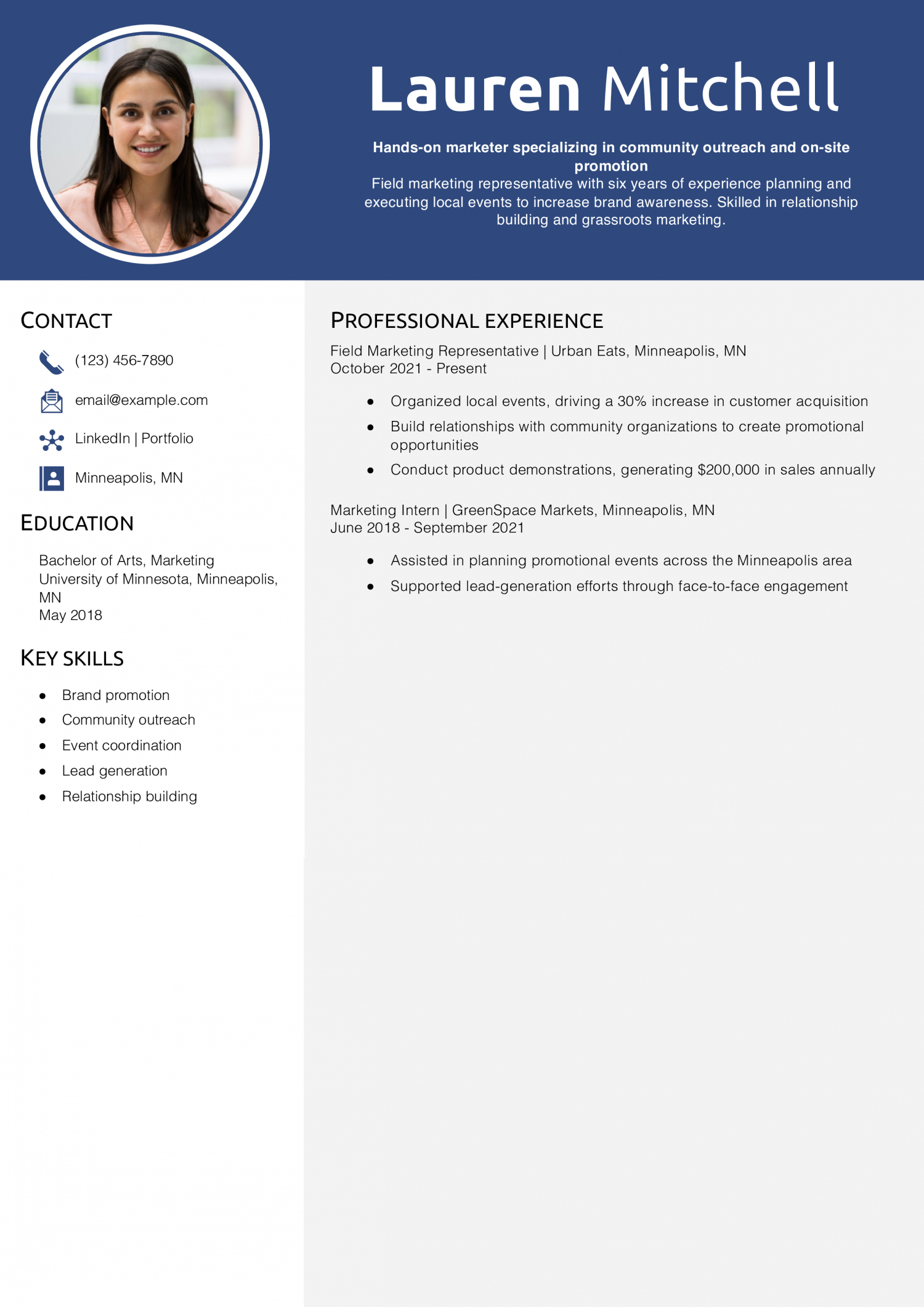 Field Marketing Representative Resume