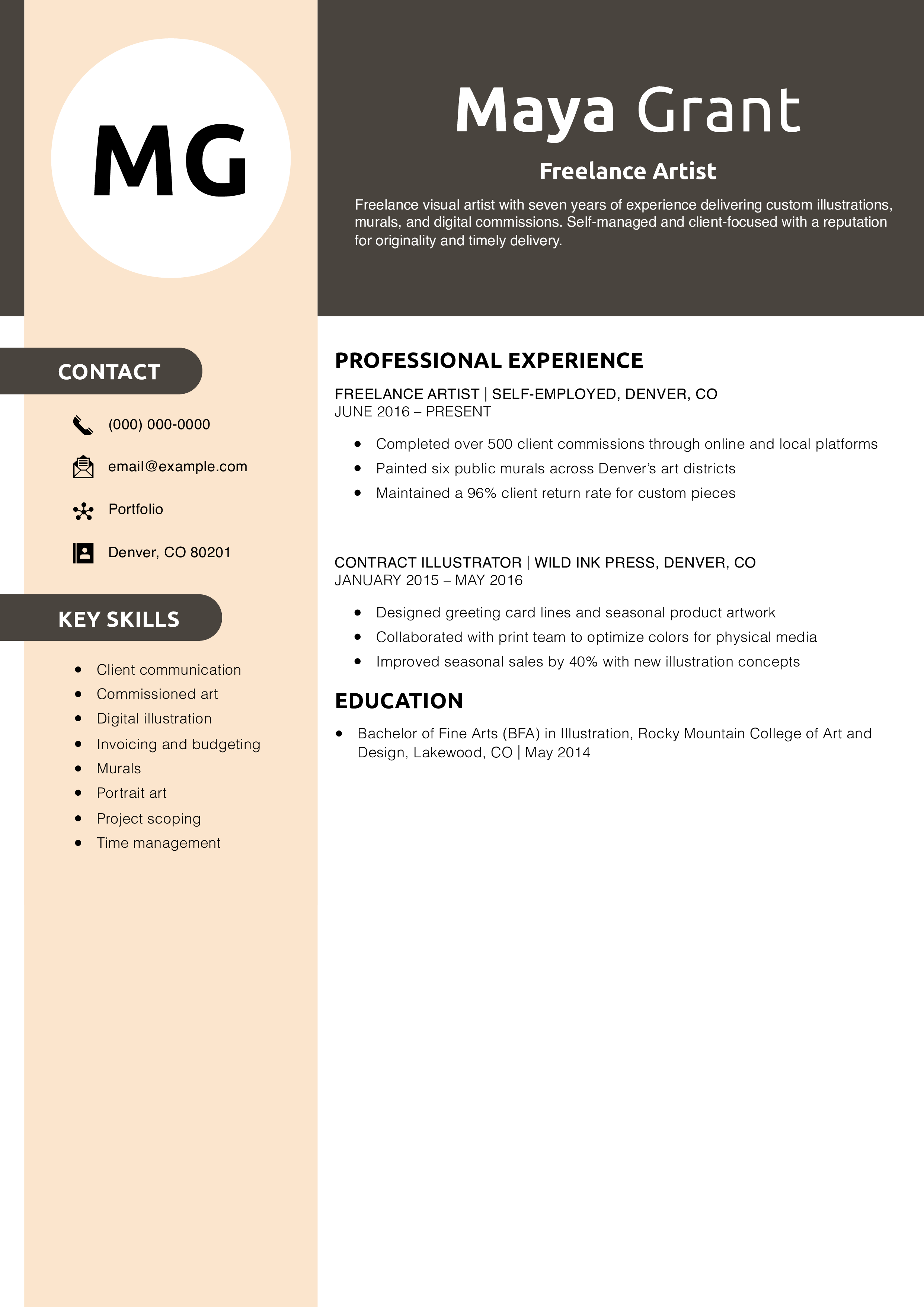 Freelance Artist Resume Example