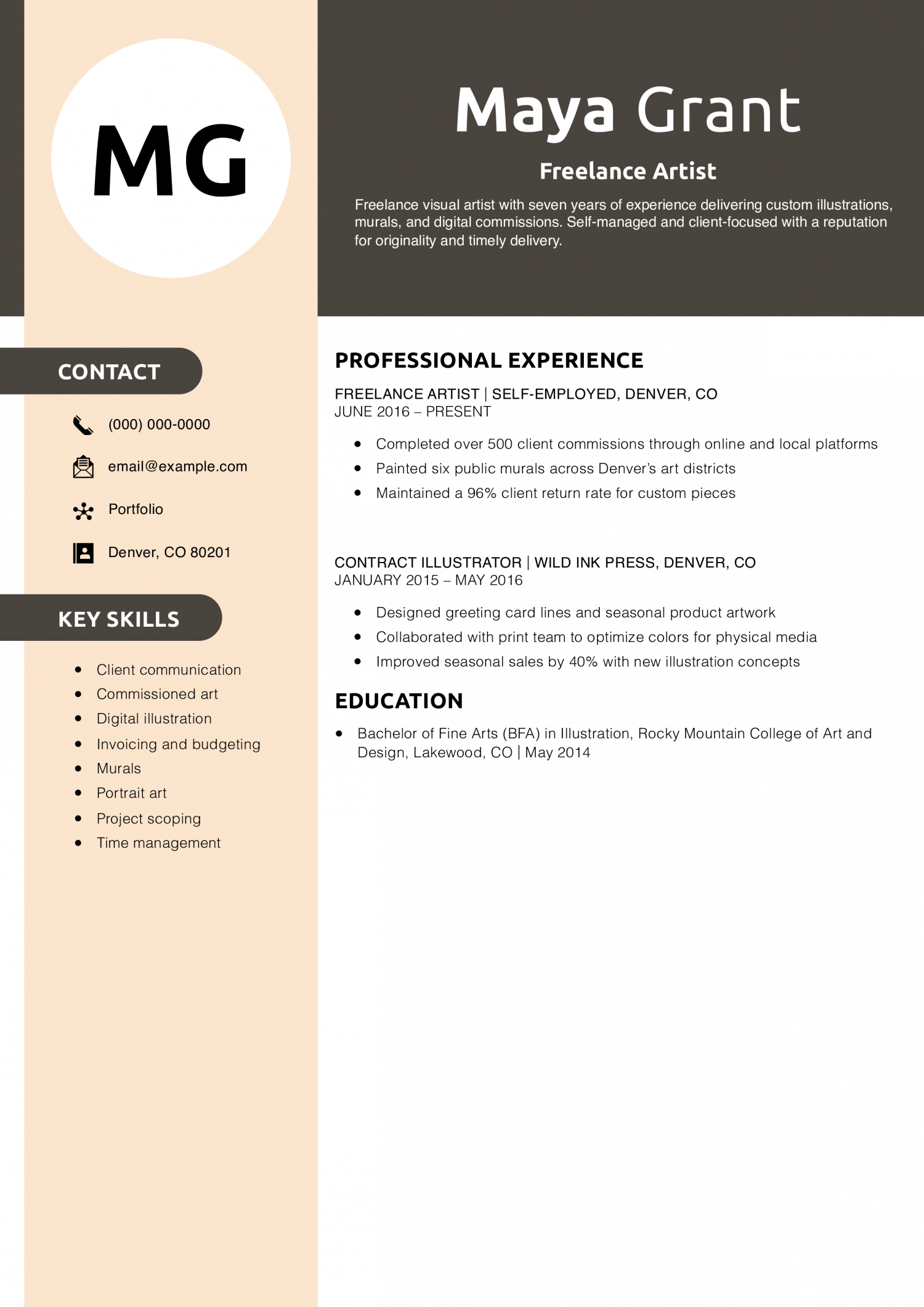 Freelance Artist Resume Example