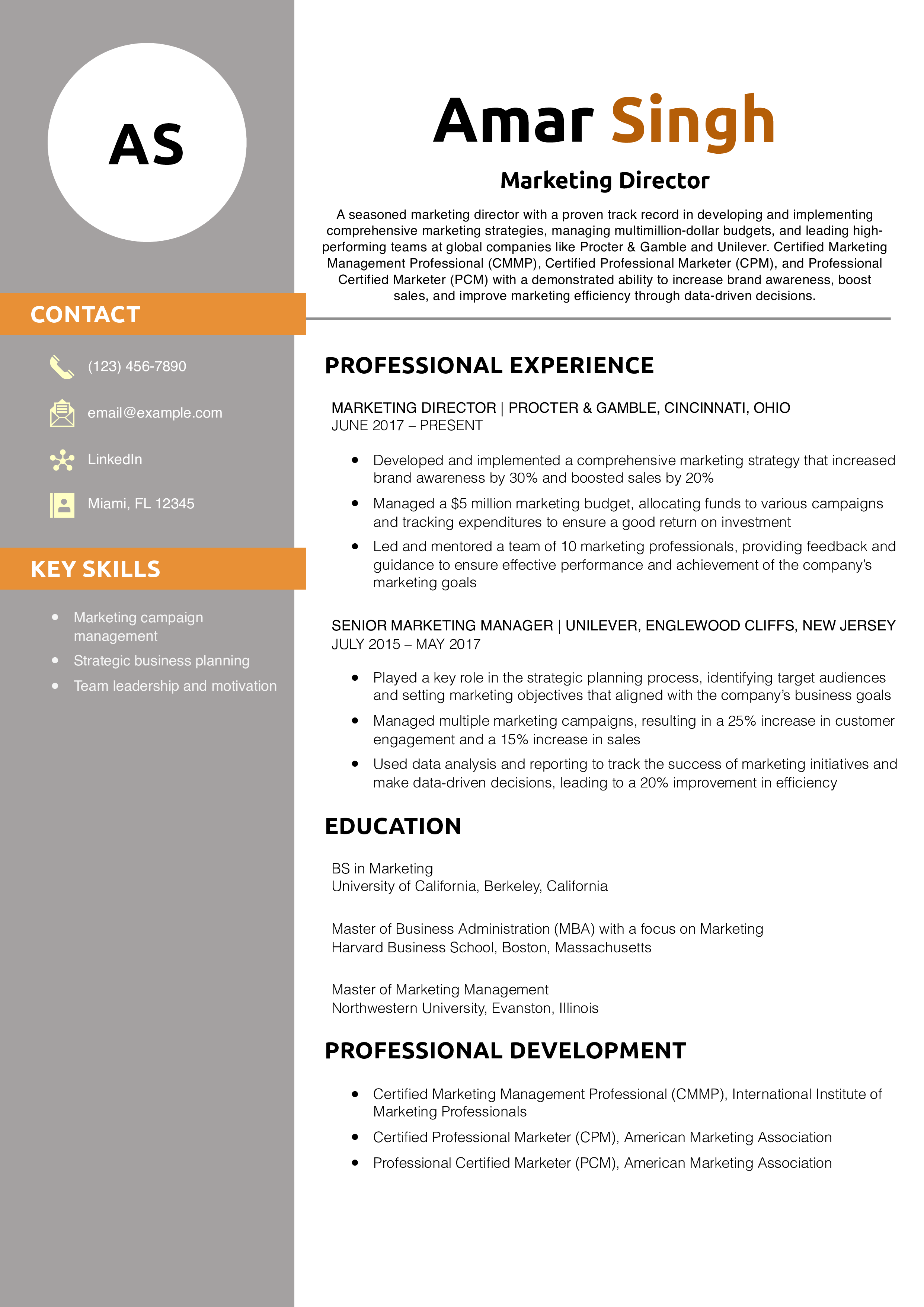Marketing Director Resume Example