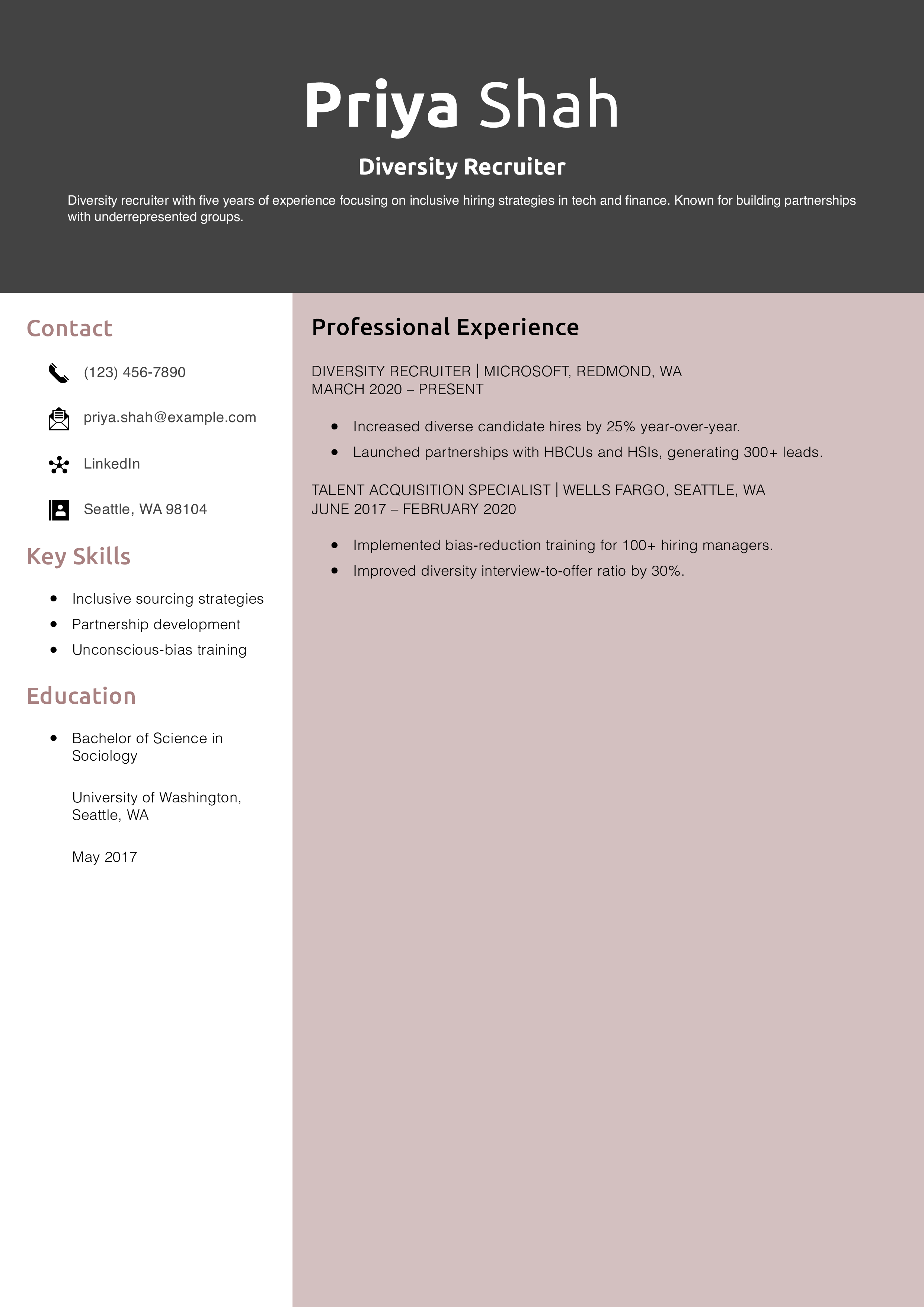 Diversity Recruiter Resume Example