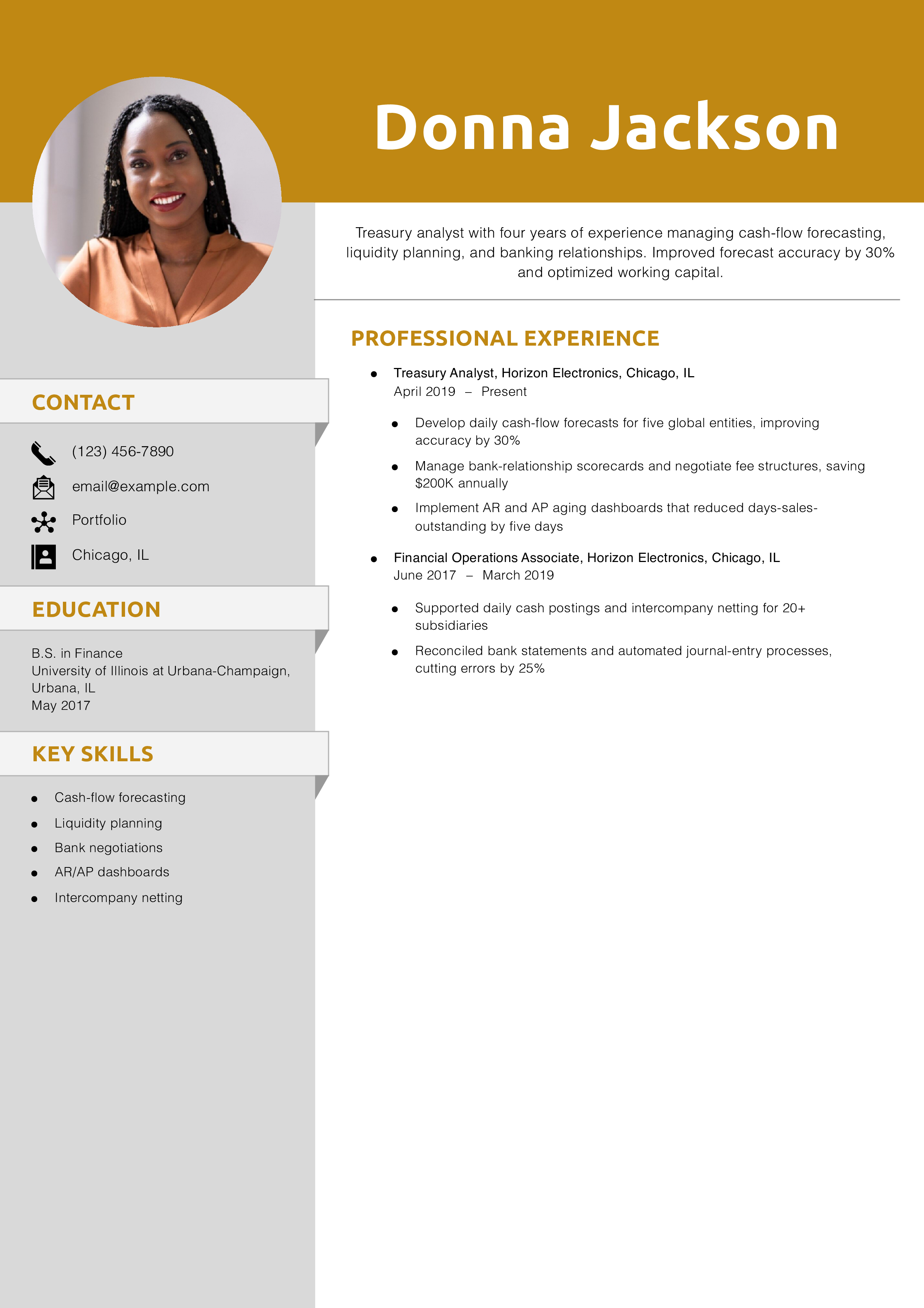 Treasury Analyst Resume Example