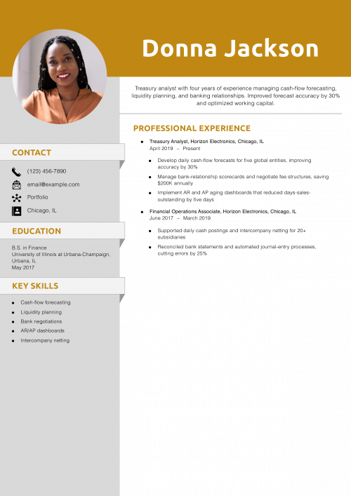 Treasury Analyst Resume Example