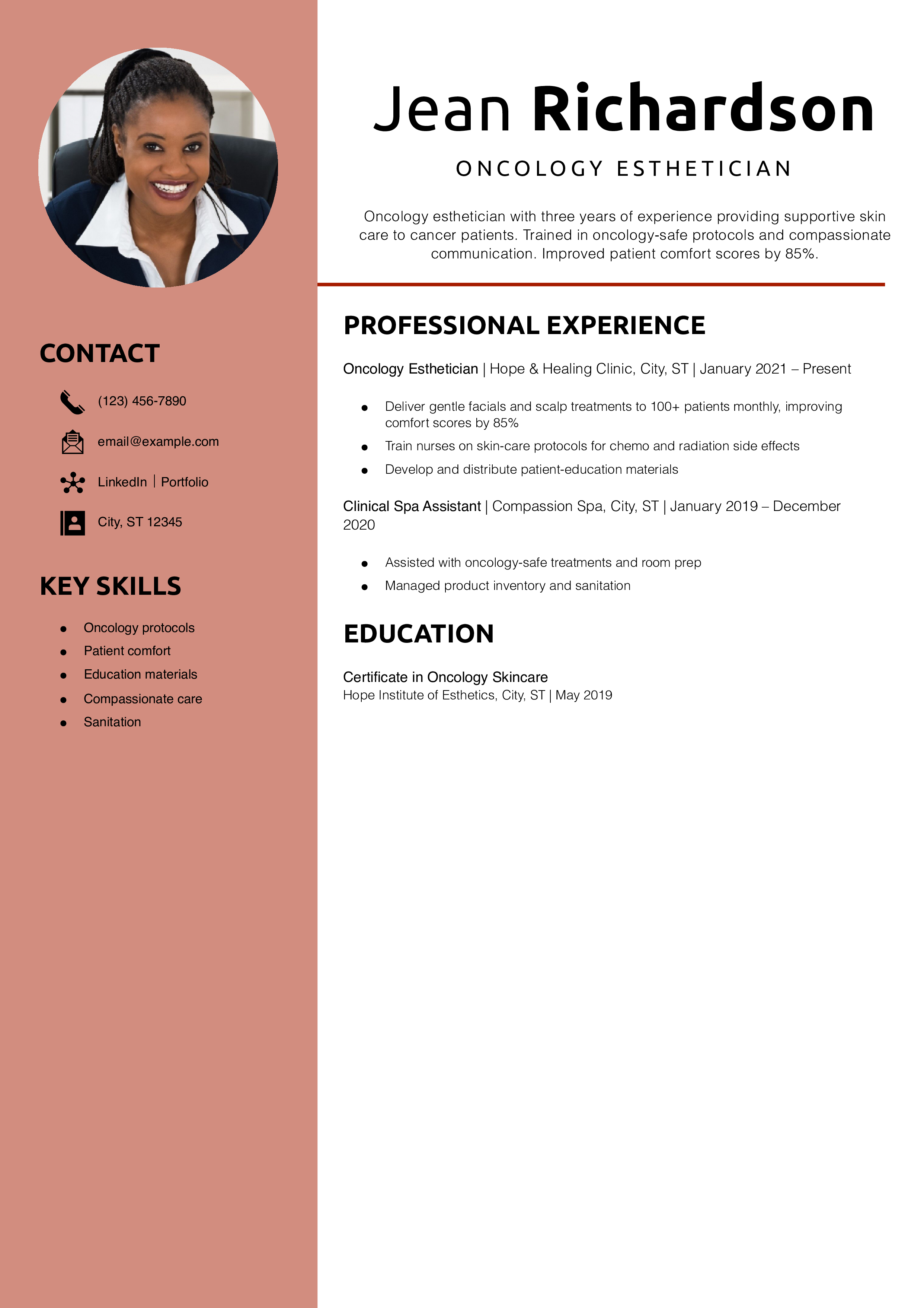 Oncology Esthetician Resume Example