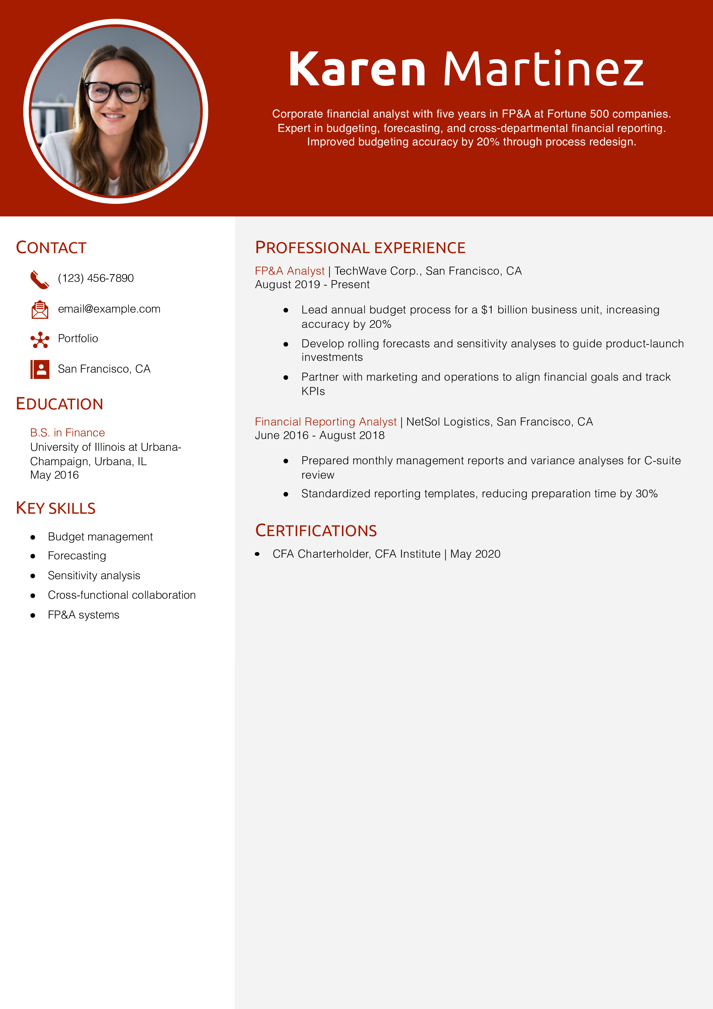 Corporate Financial Analyst Resume Example