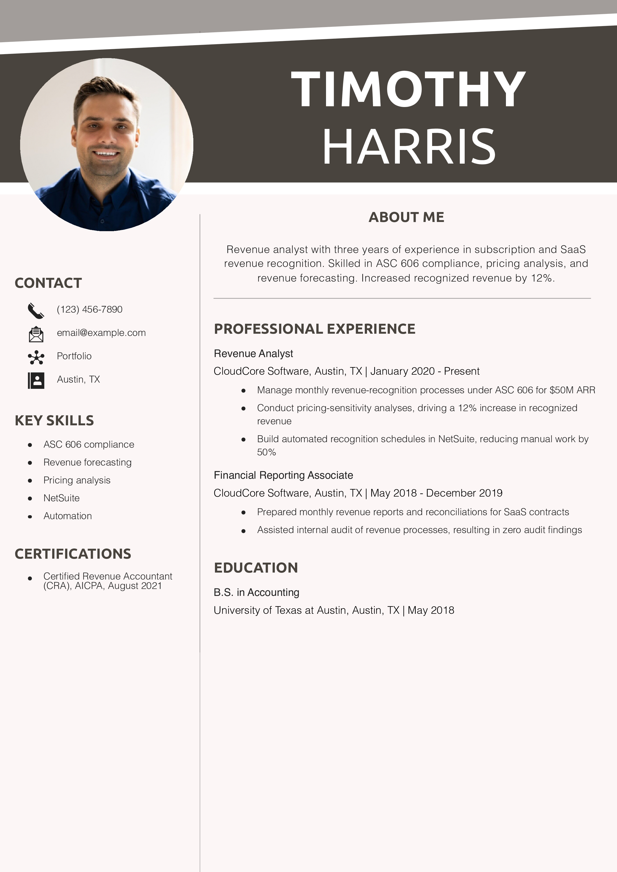 Revenue Analyst Resume Example