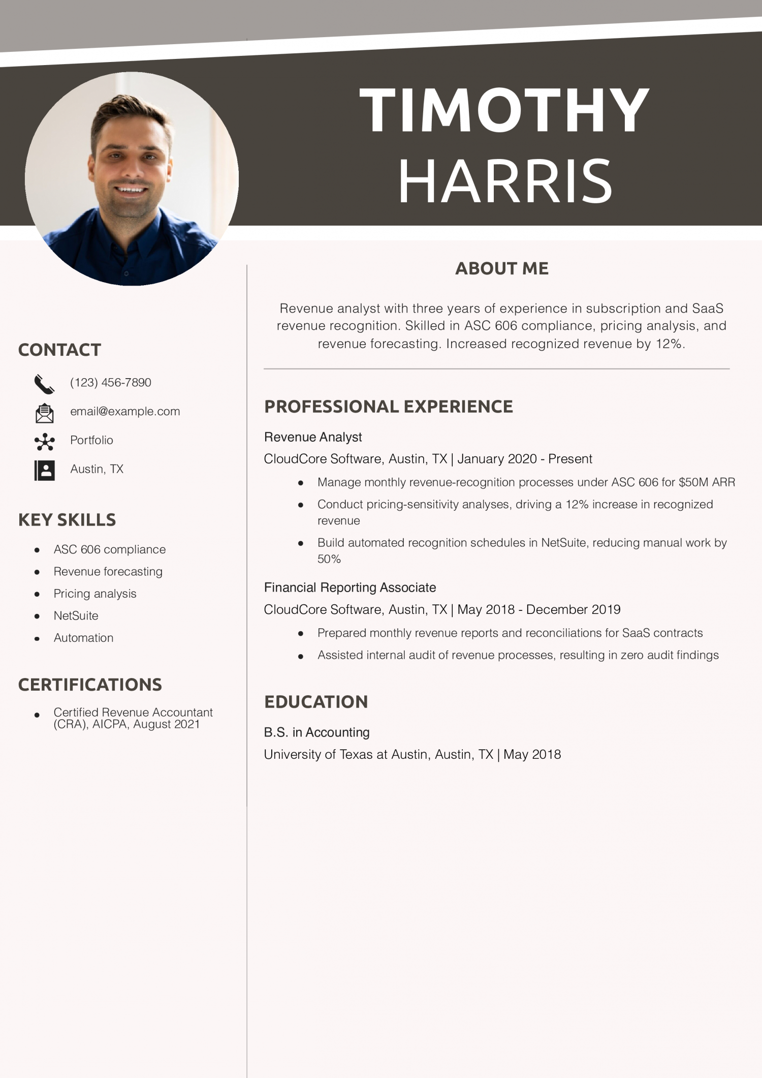 Revenue Analyst Resume Example