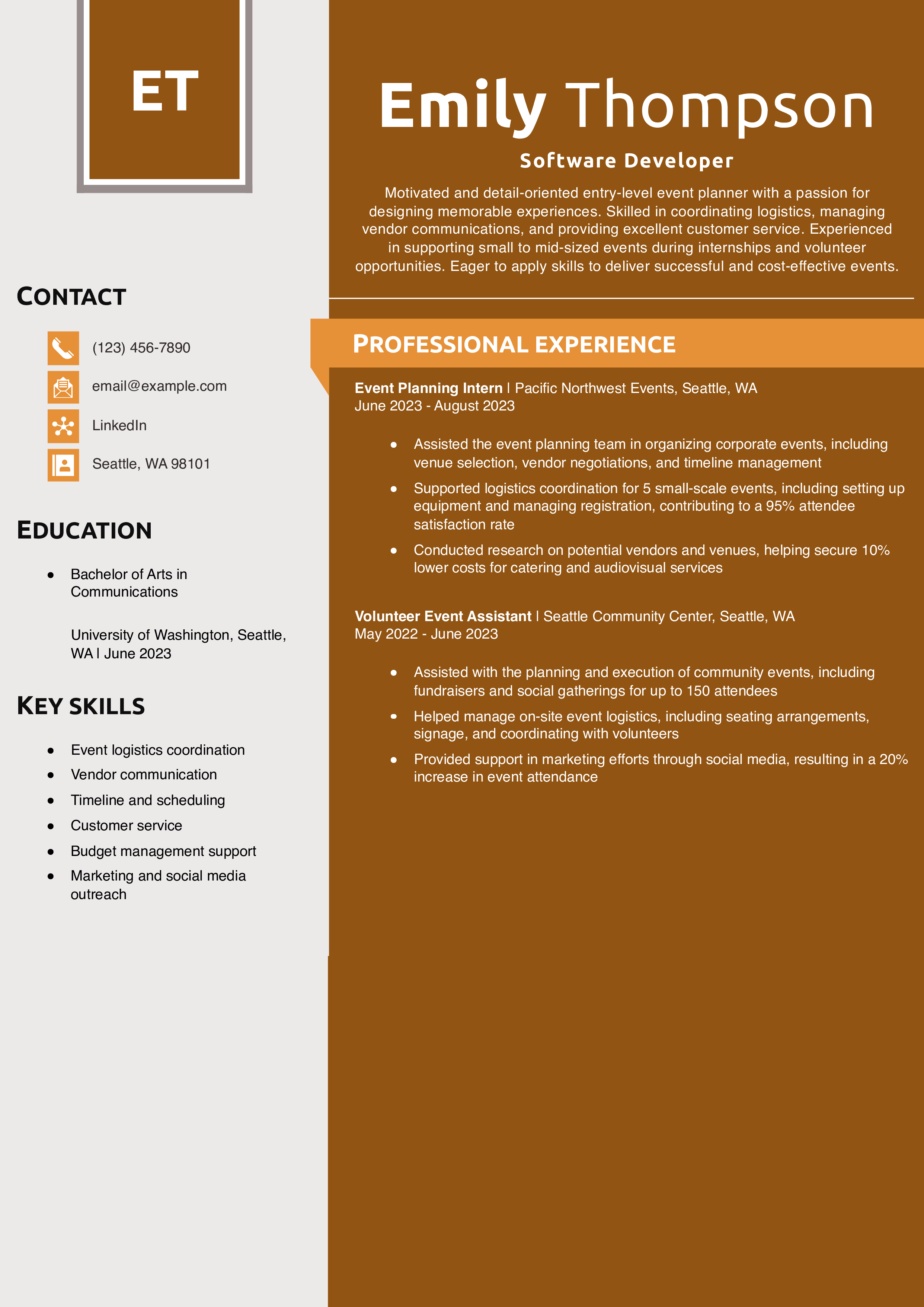 Entry-level Event Planner Resume Example