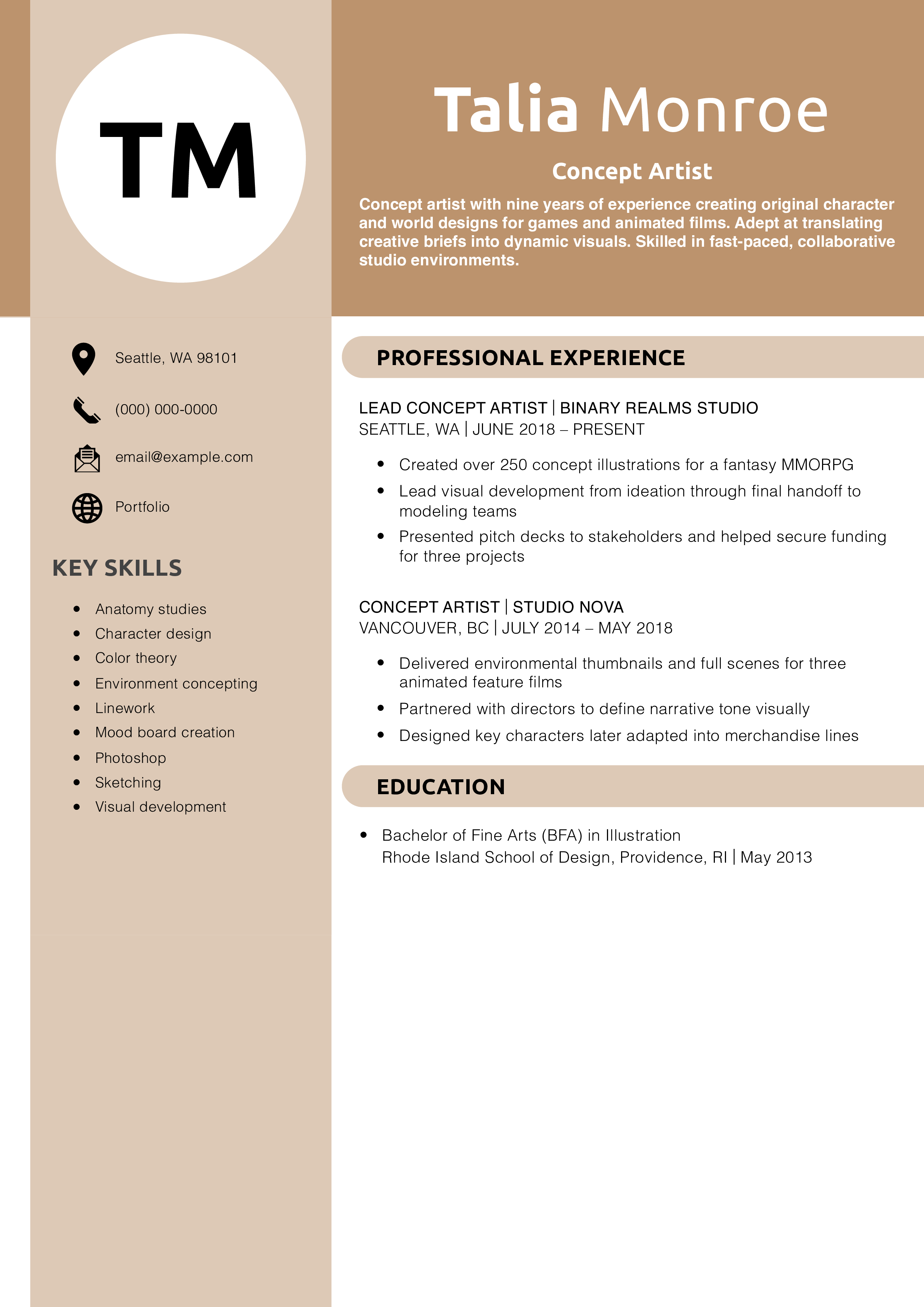 Concept Artist Resume Example