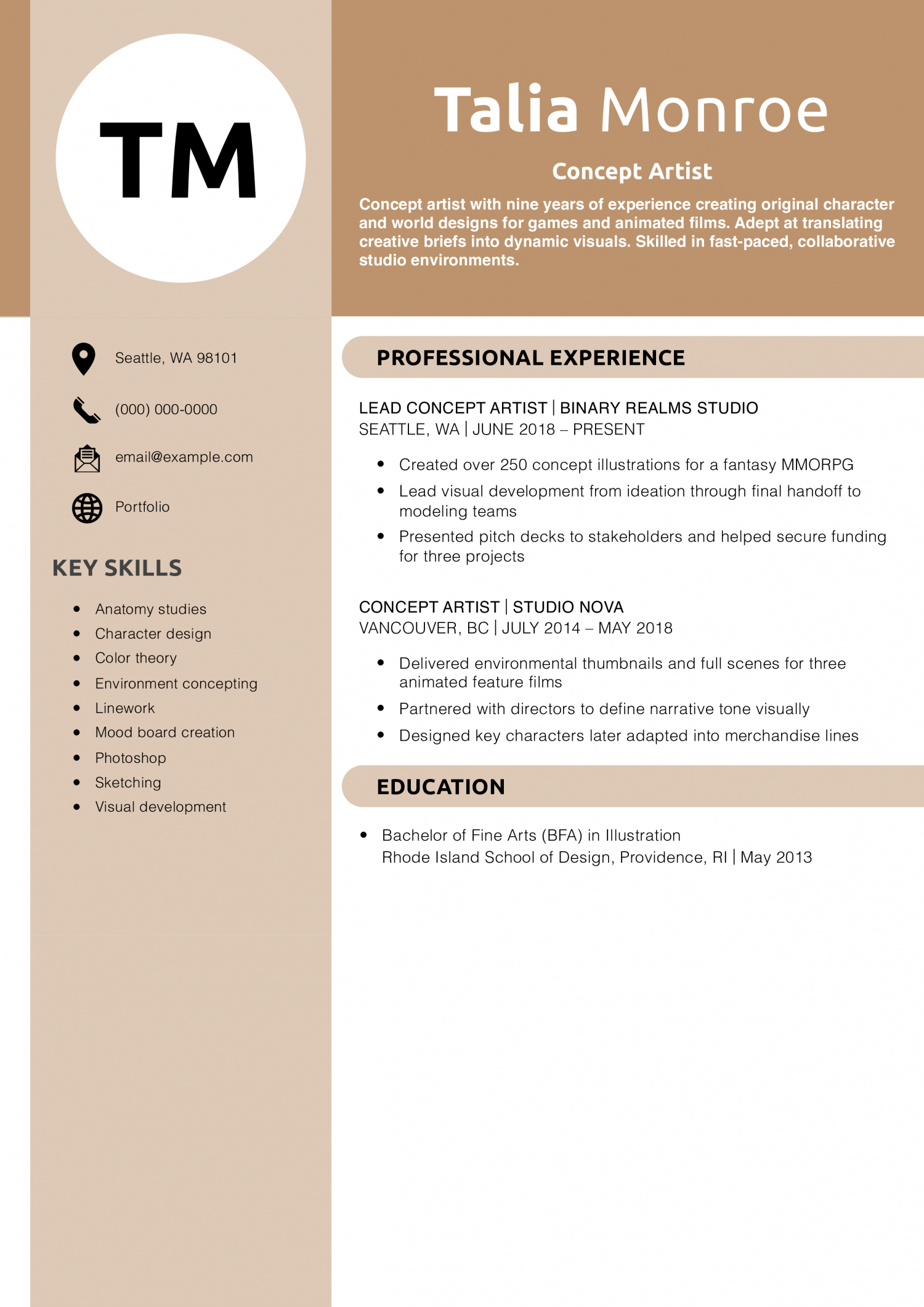 Concept Artist Resume Example