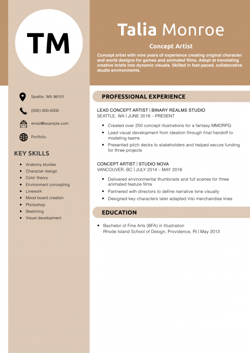 Concept Artist Resume Example