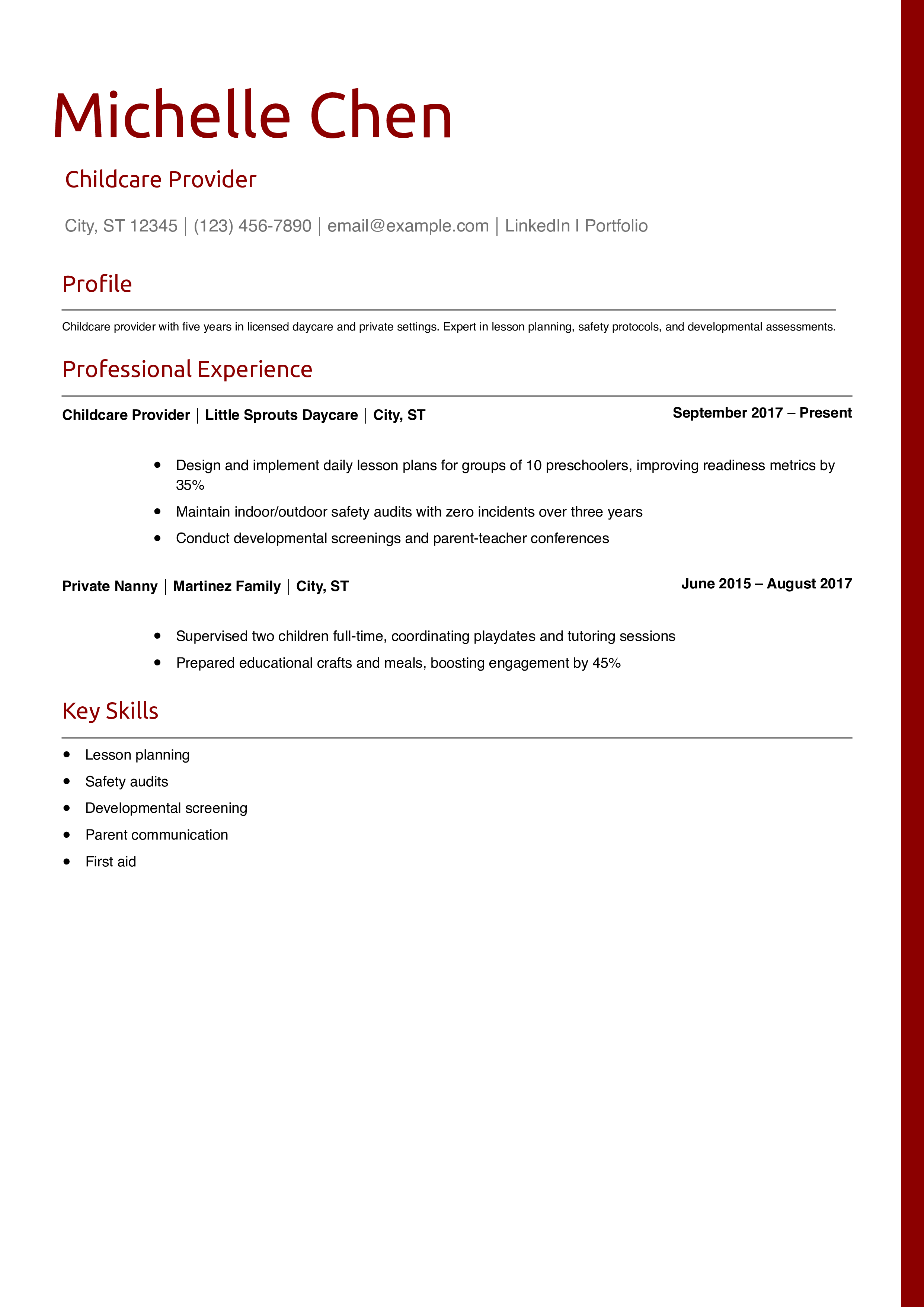 Childcare Provider Resume Example
