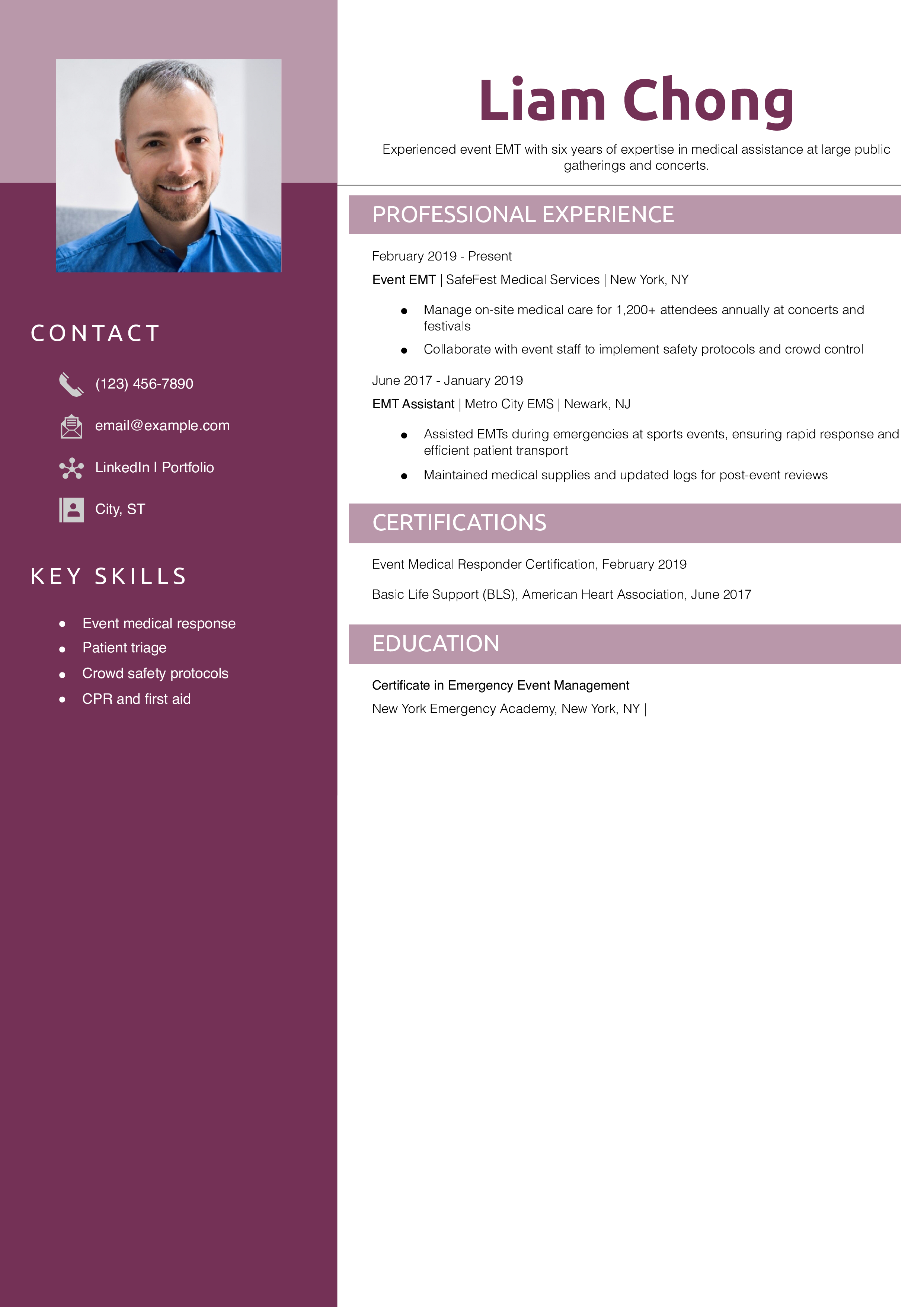 Event EMT Resume Example