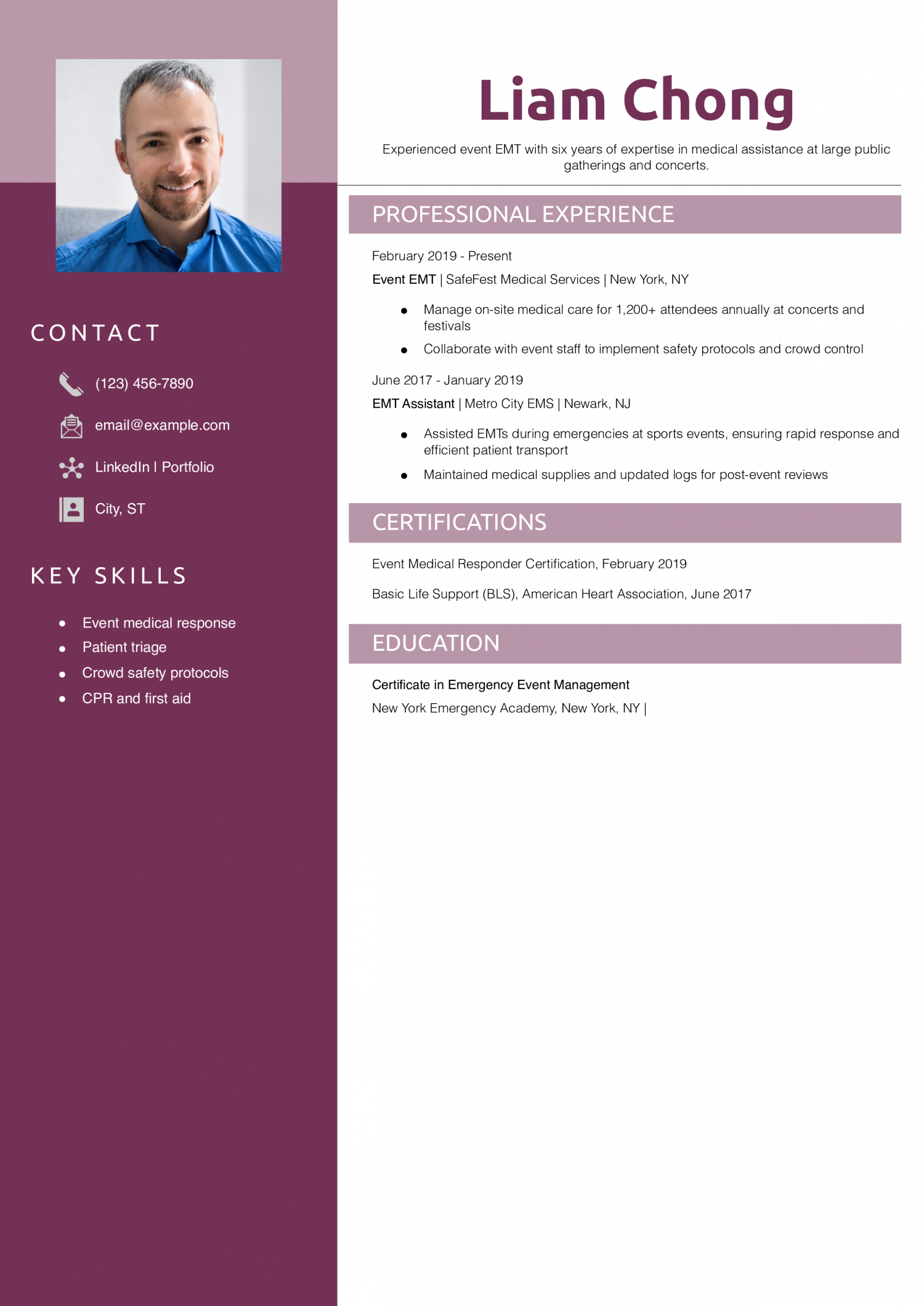 Event EMT Resume Example