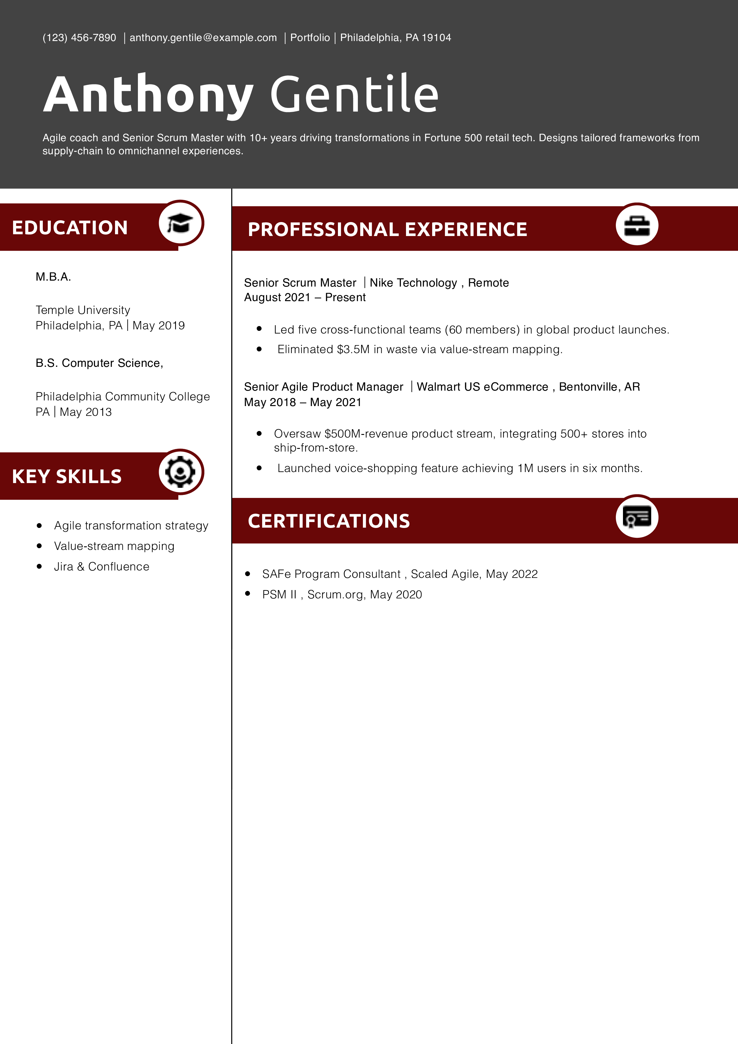 Senior Scrum Master Resume Example