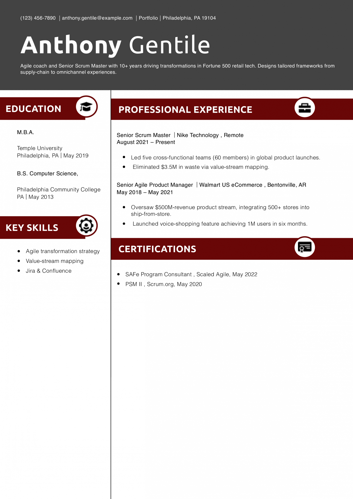 Senior Scrum Master Resume Example
