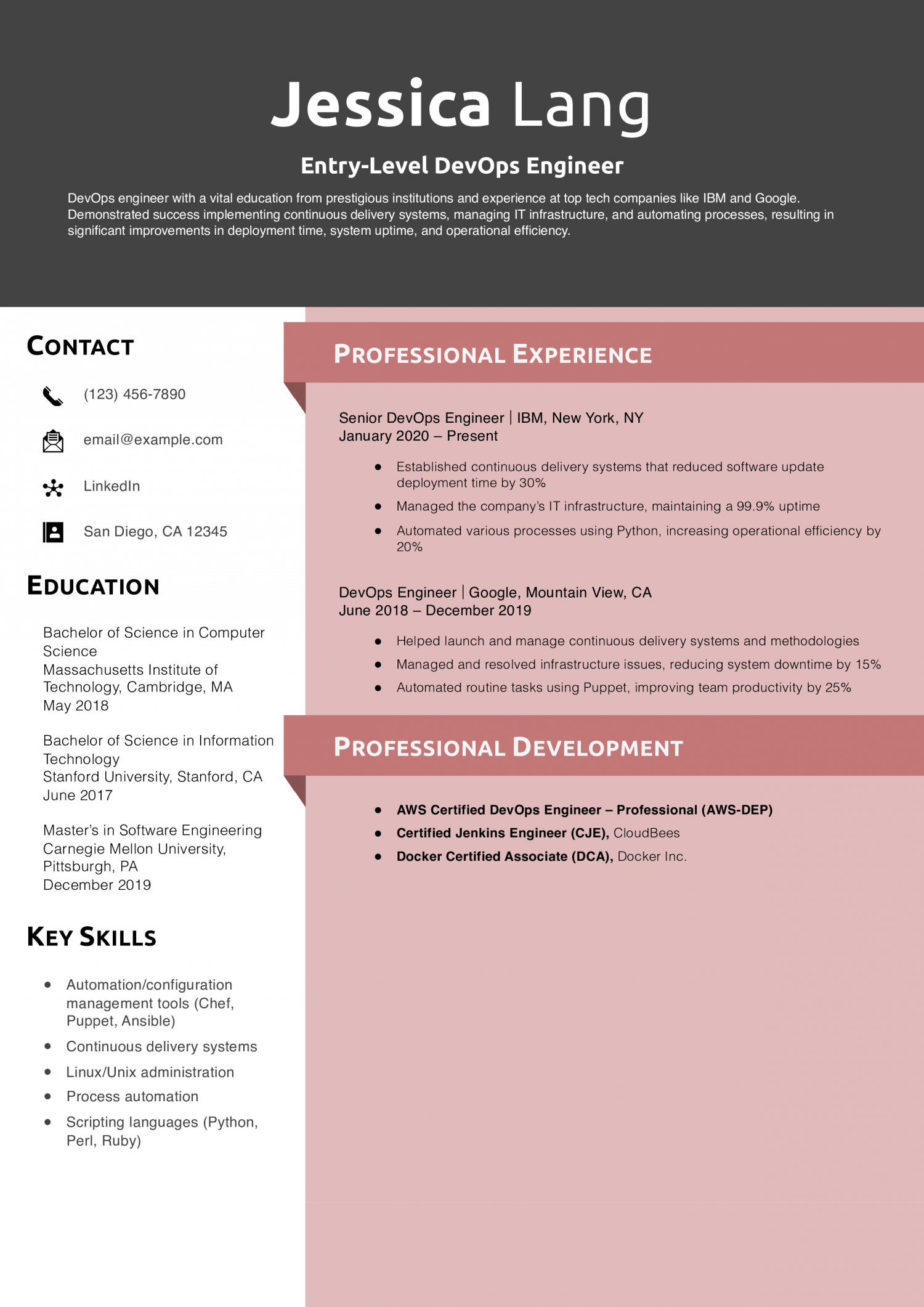 Entry-Level DevOps Engineer Resume Example
