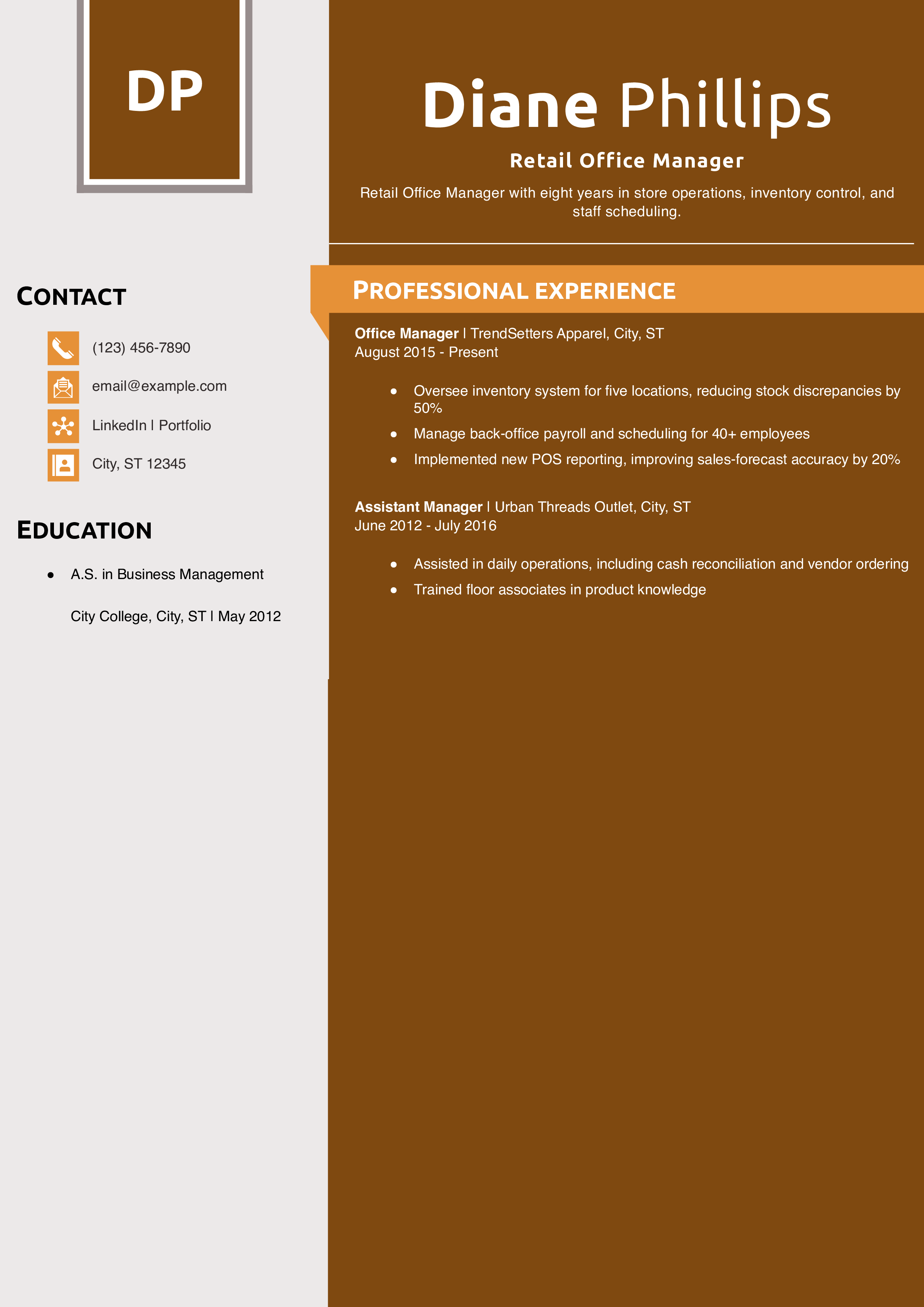 Retail Office Manager Resume Example
