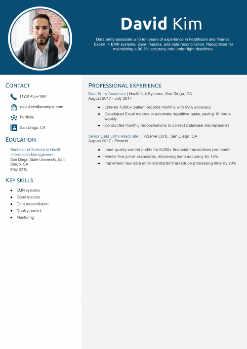 Data Entry Associate Resume Example