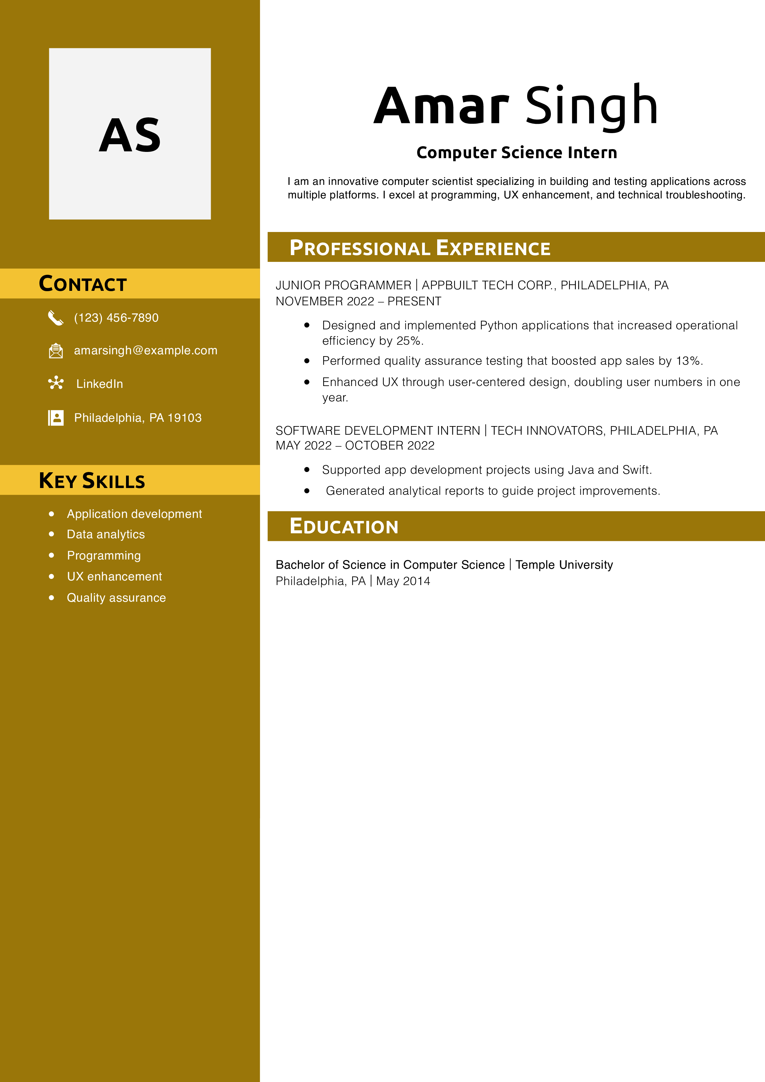 Computer Science Intern Resume Example Resume Example