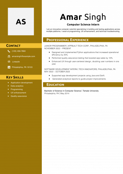 Computer Science Intern Resume Example Resume Example