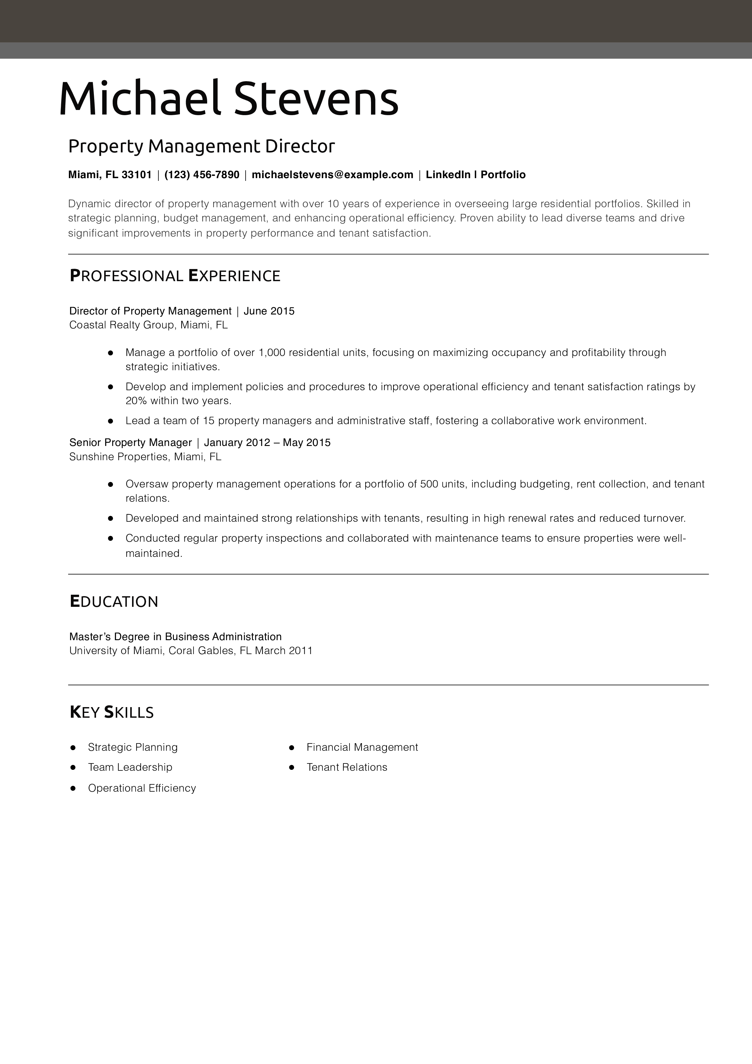 Property Management Director Resume Example