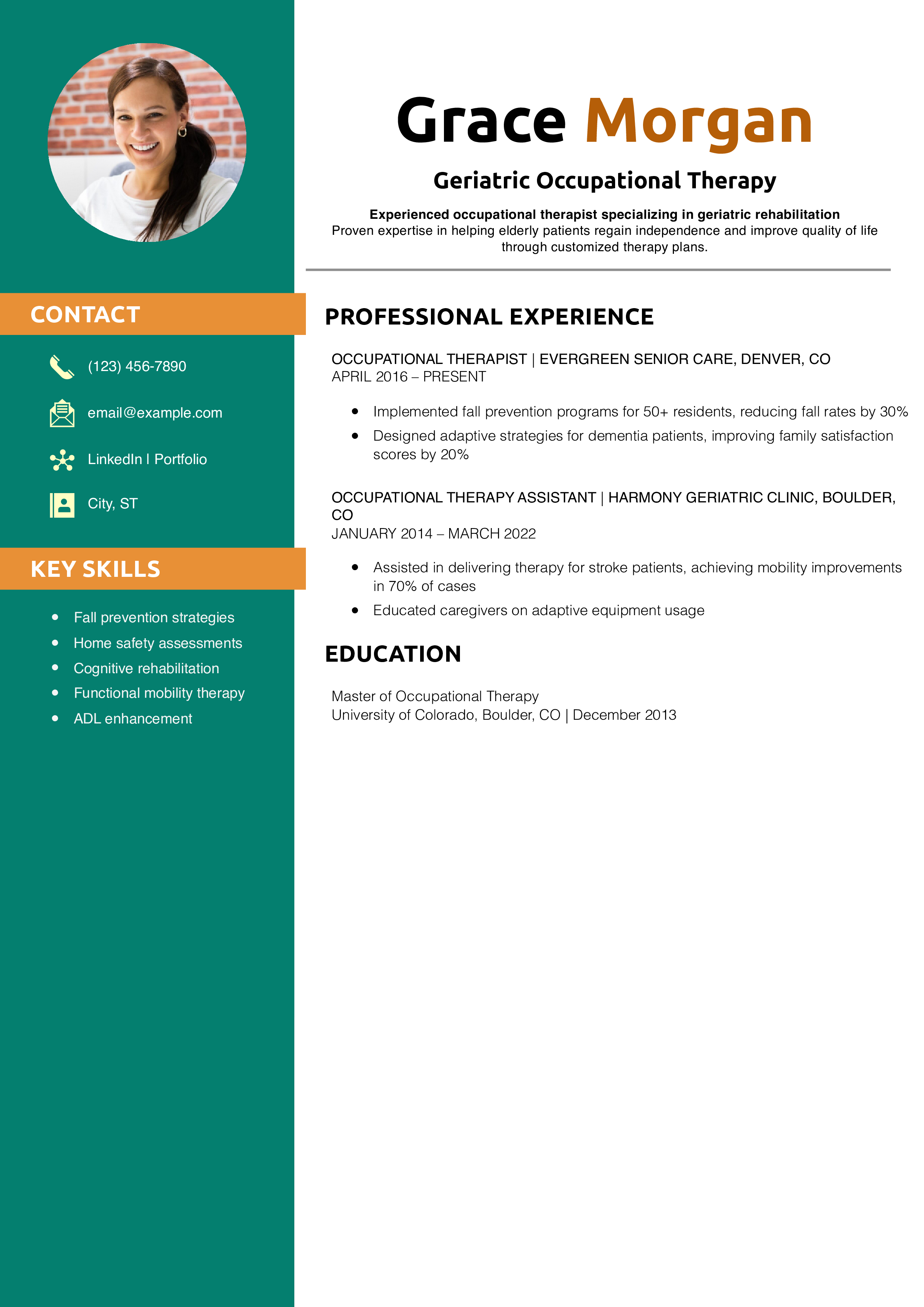 Geriatric Occupational Therapy Resume