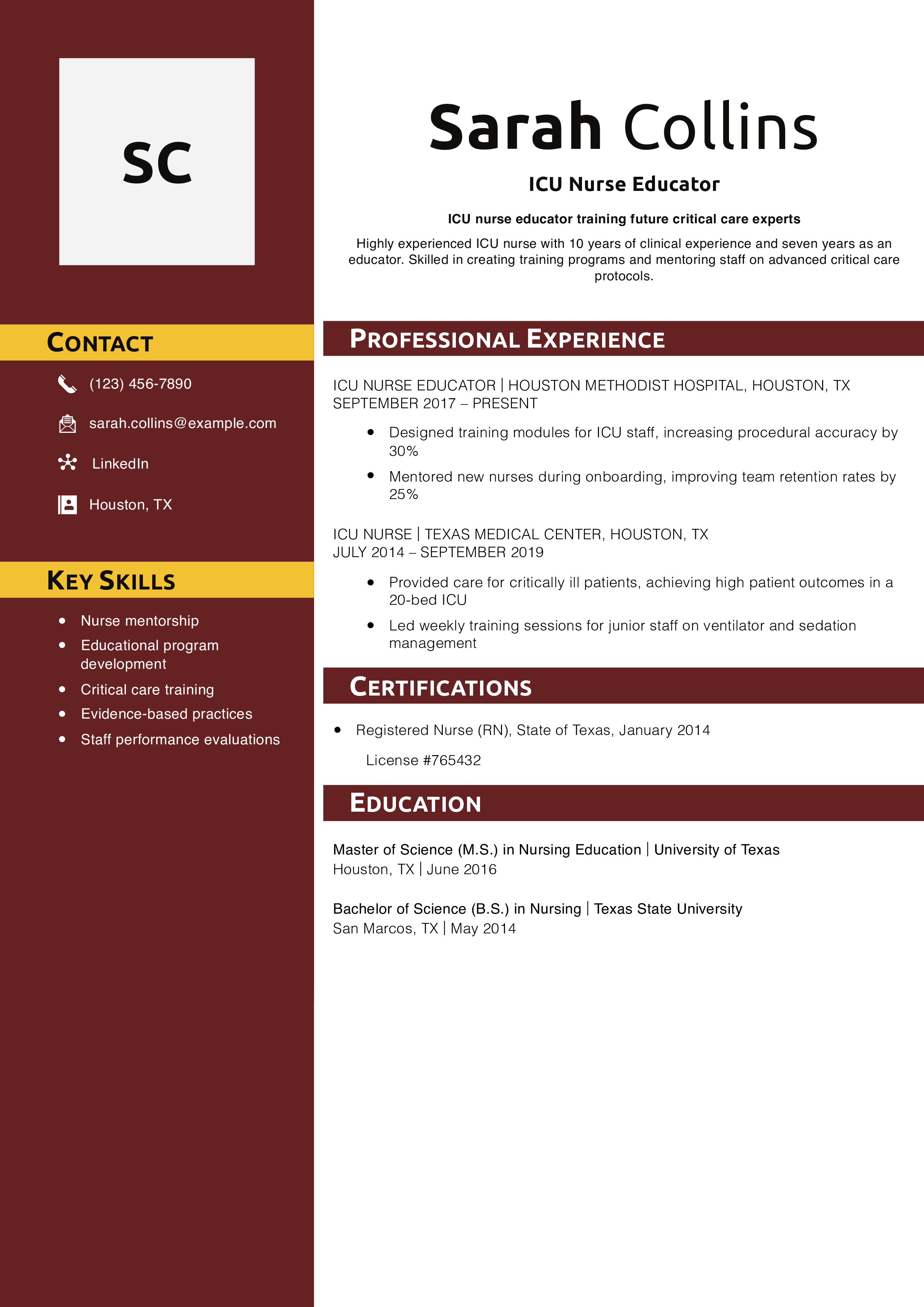 ICU Nurse Educator Resume