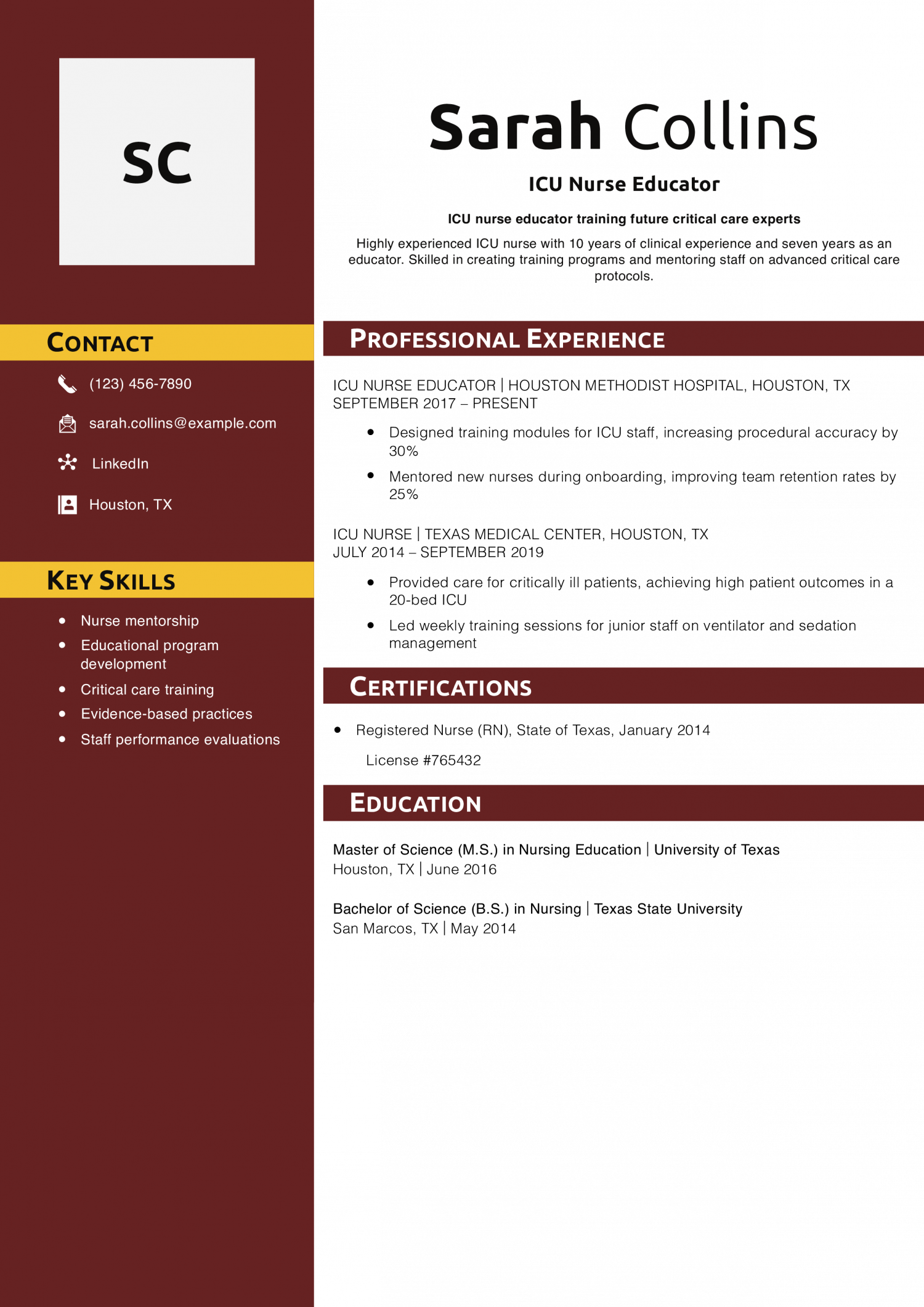 ICU Nurse Educator Resume