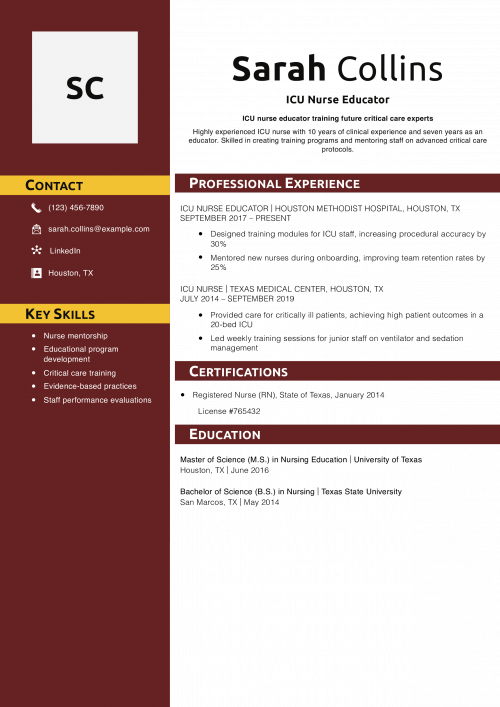 ICU Nurse Educator Resume
