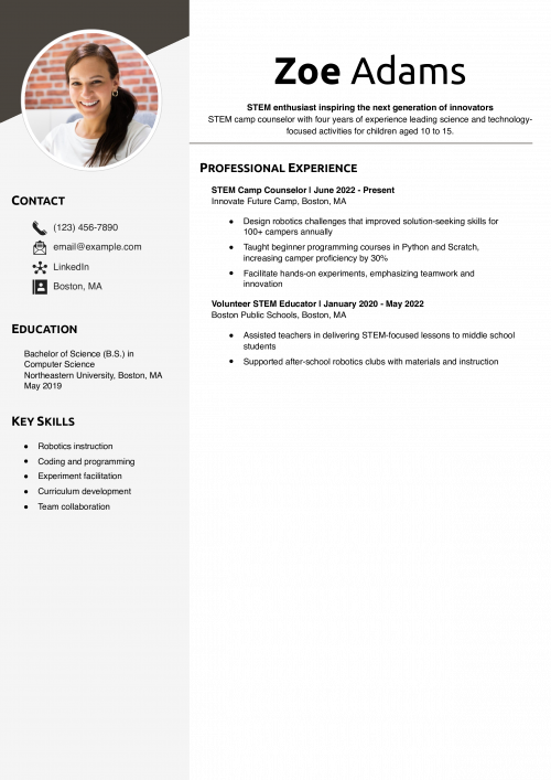 STEM Camp Counselor Resume