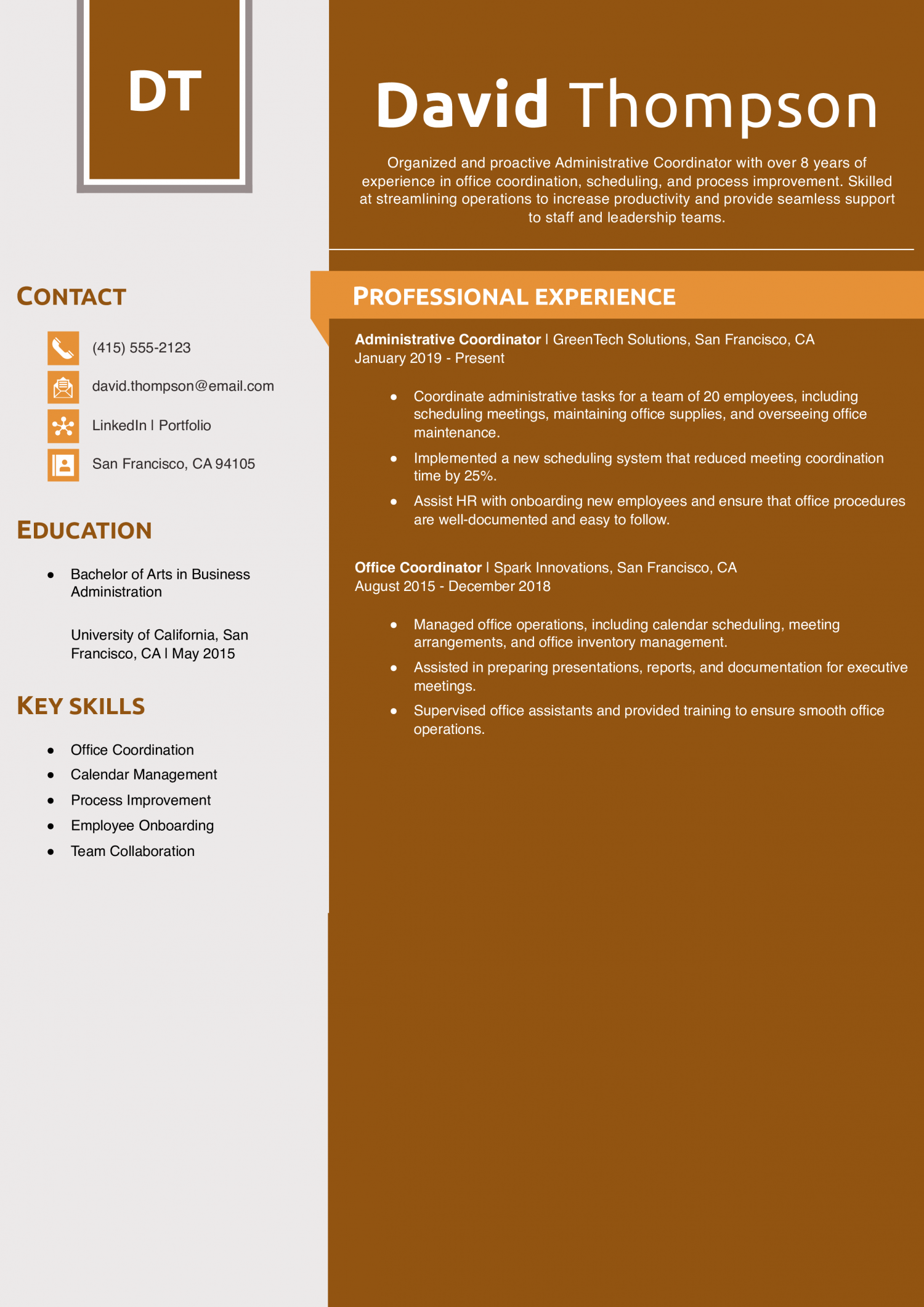 Administrative Coordinator Office Coordinator Resume Example