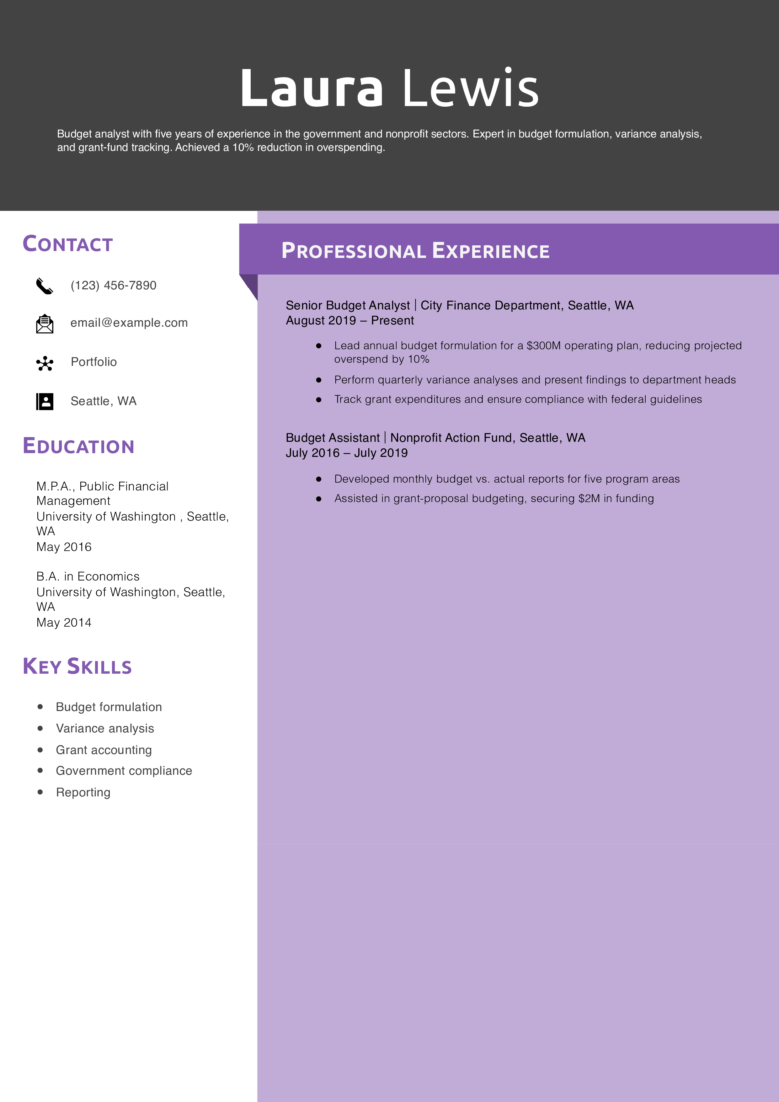 Budget Analyst Resume Example