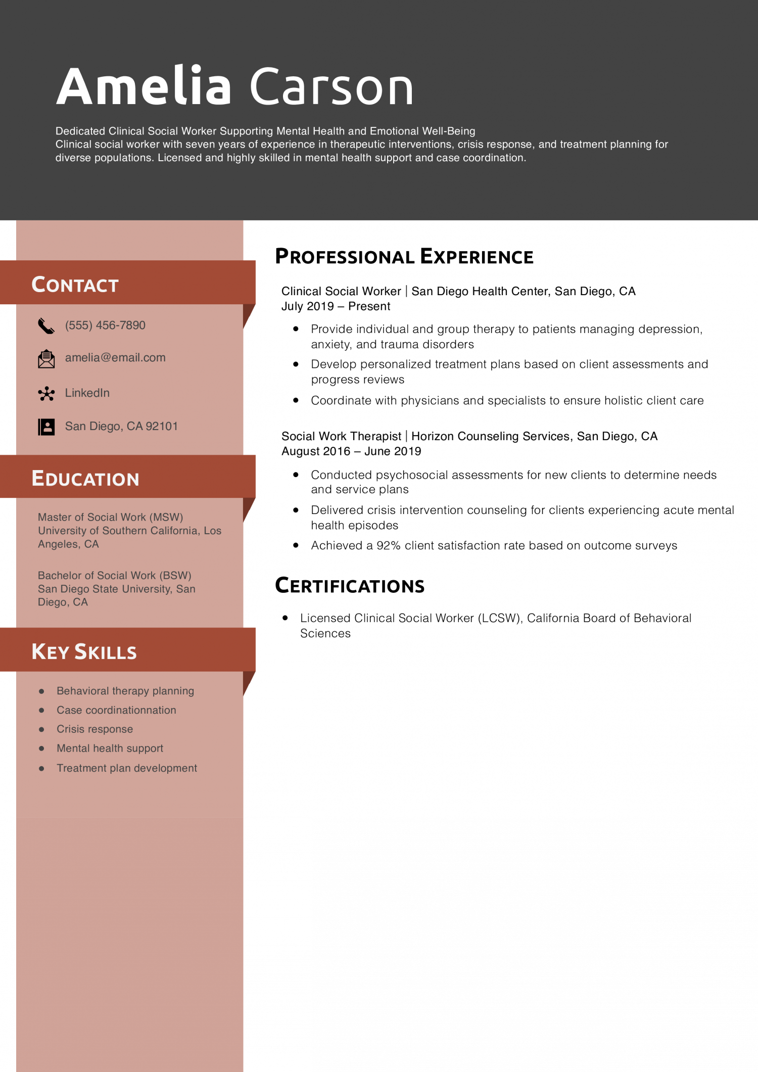 Clinical Social Worker Resume Example