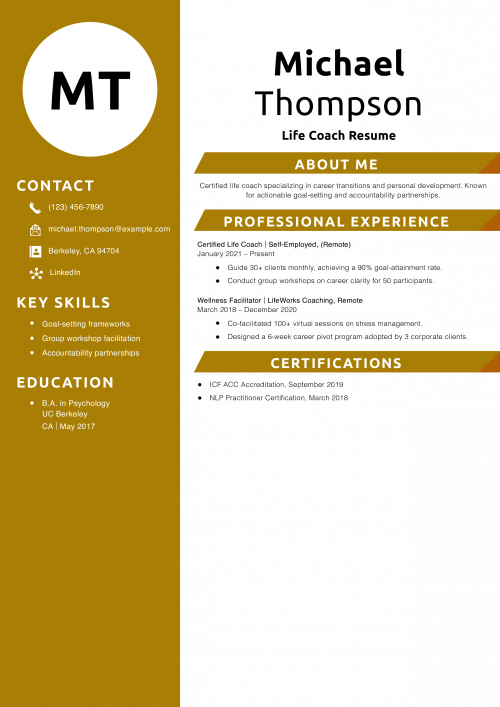 Life Coach Resume Example