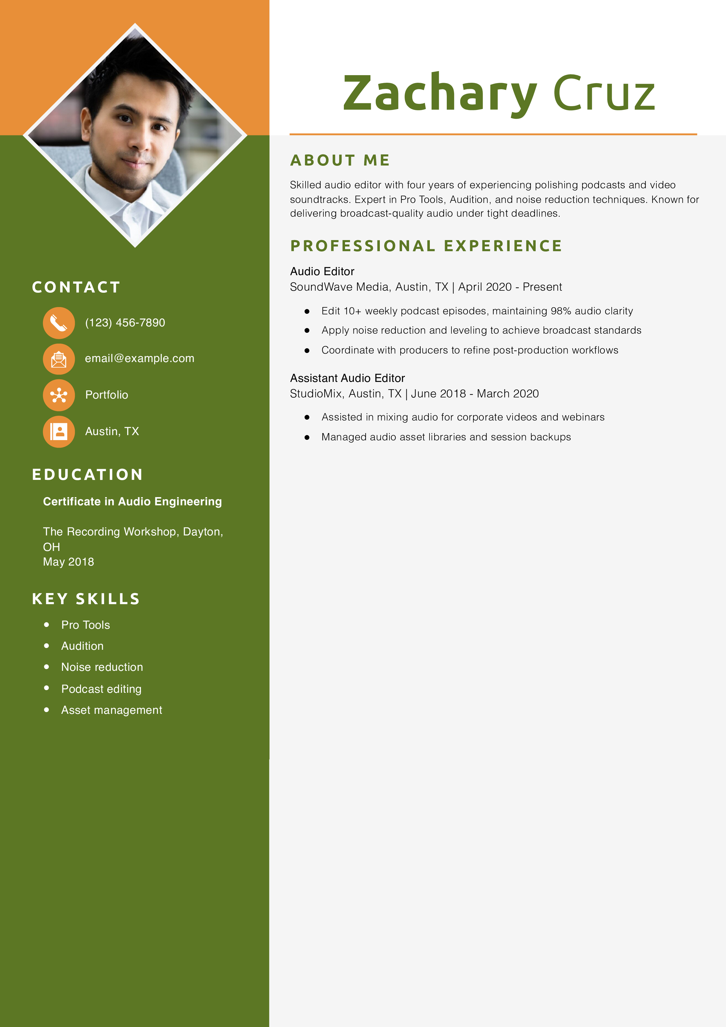 Audio Editor Resume Example