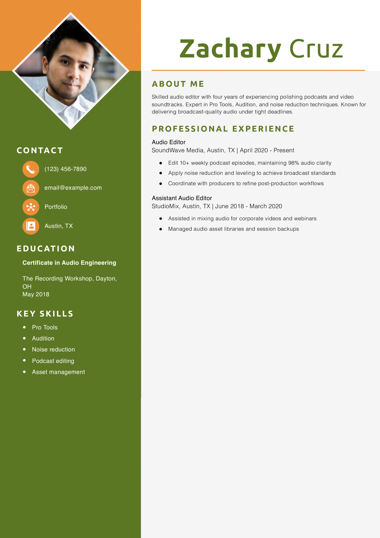 Audio Editor Resume Example