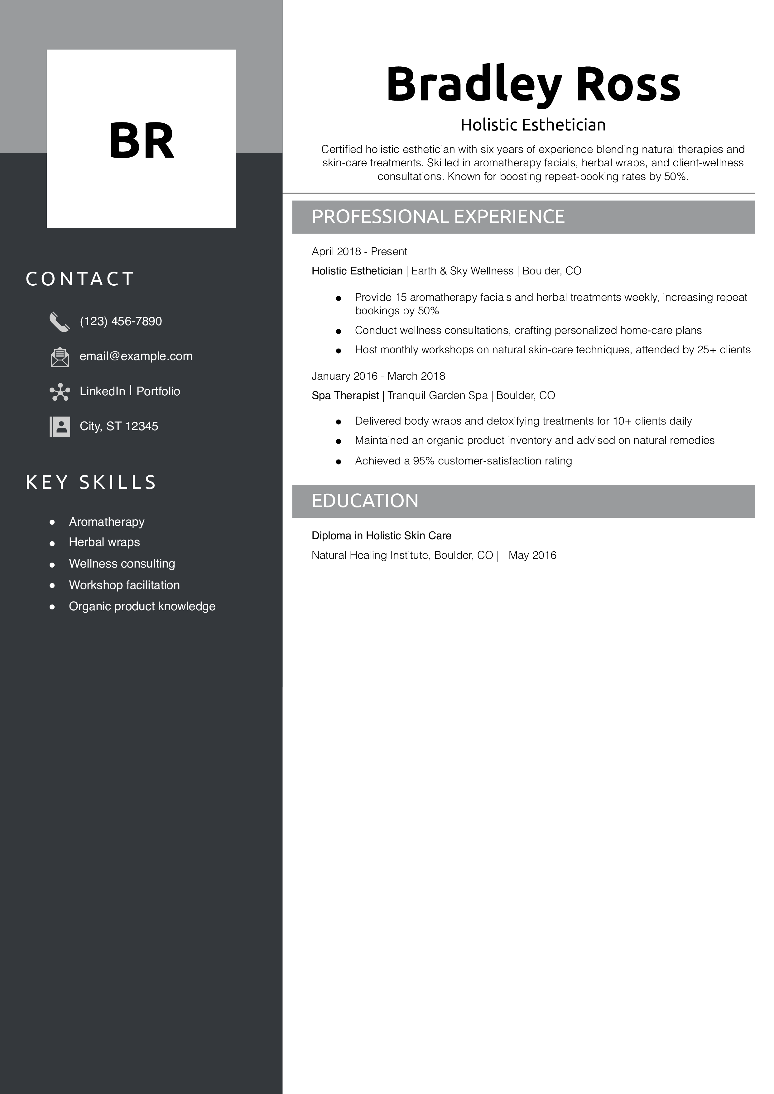 Holistic Esthetician Resume Example