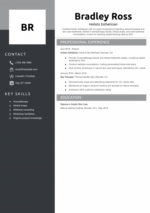 Holistic Esthetician Resume Example