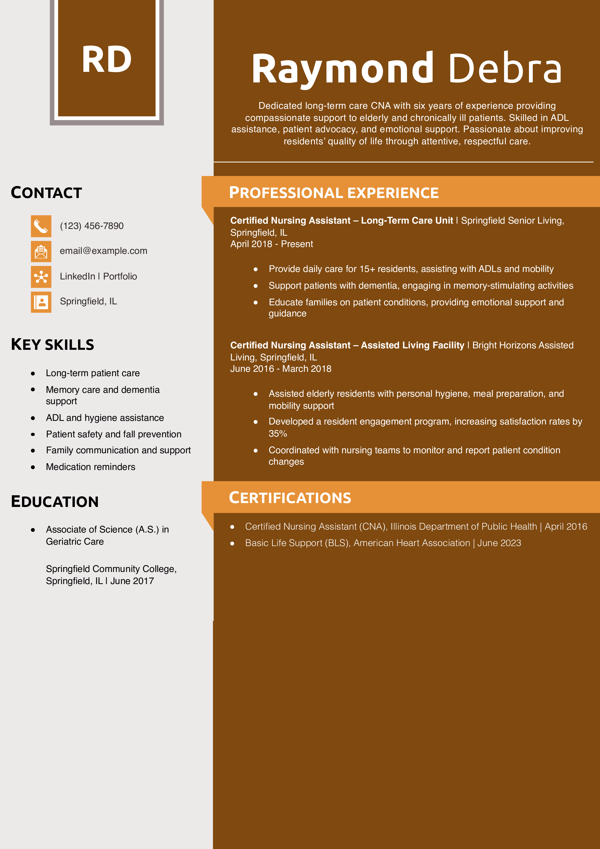 Long-Term Care CNA Resume