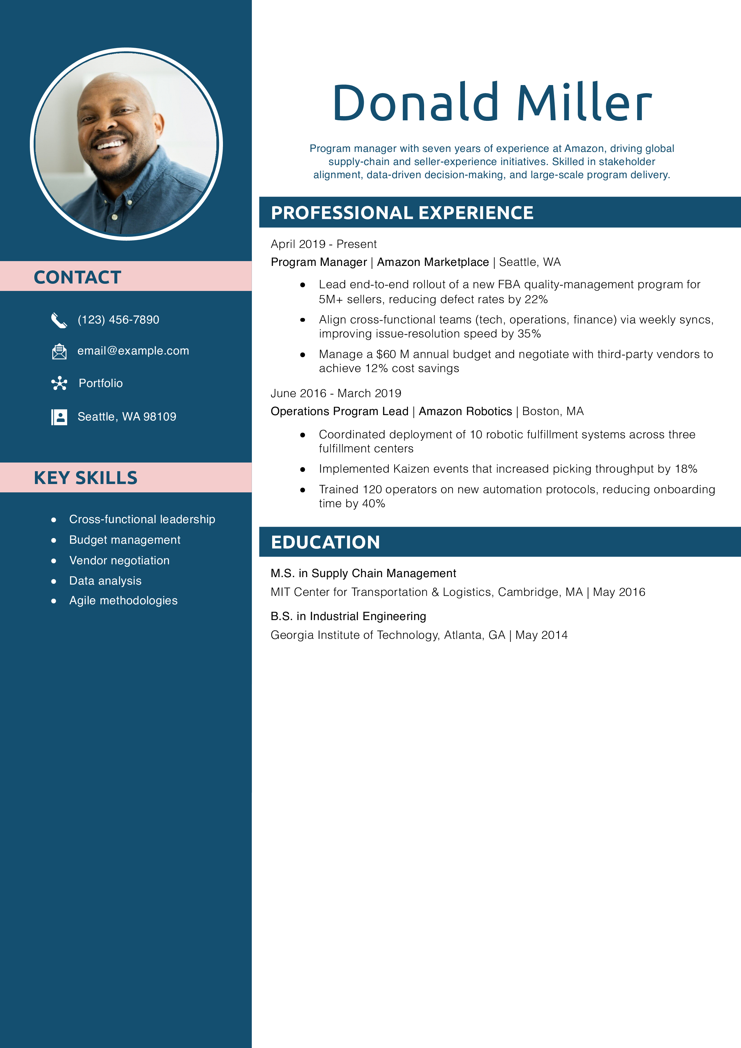 Amazon Program Manager Resume Example