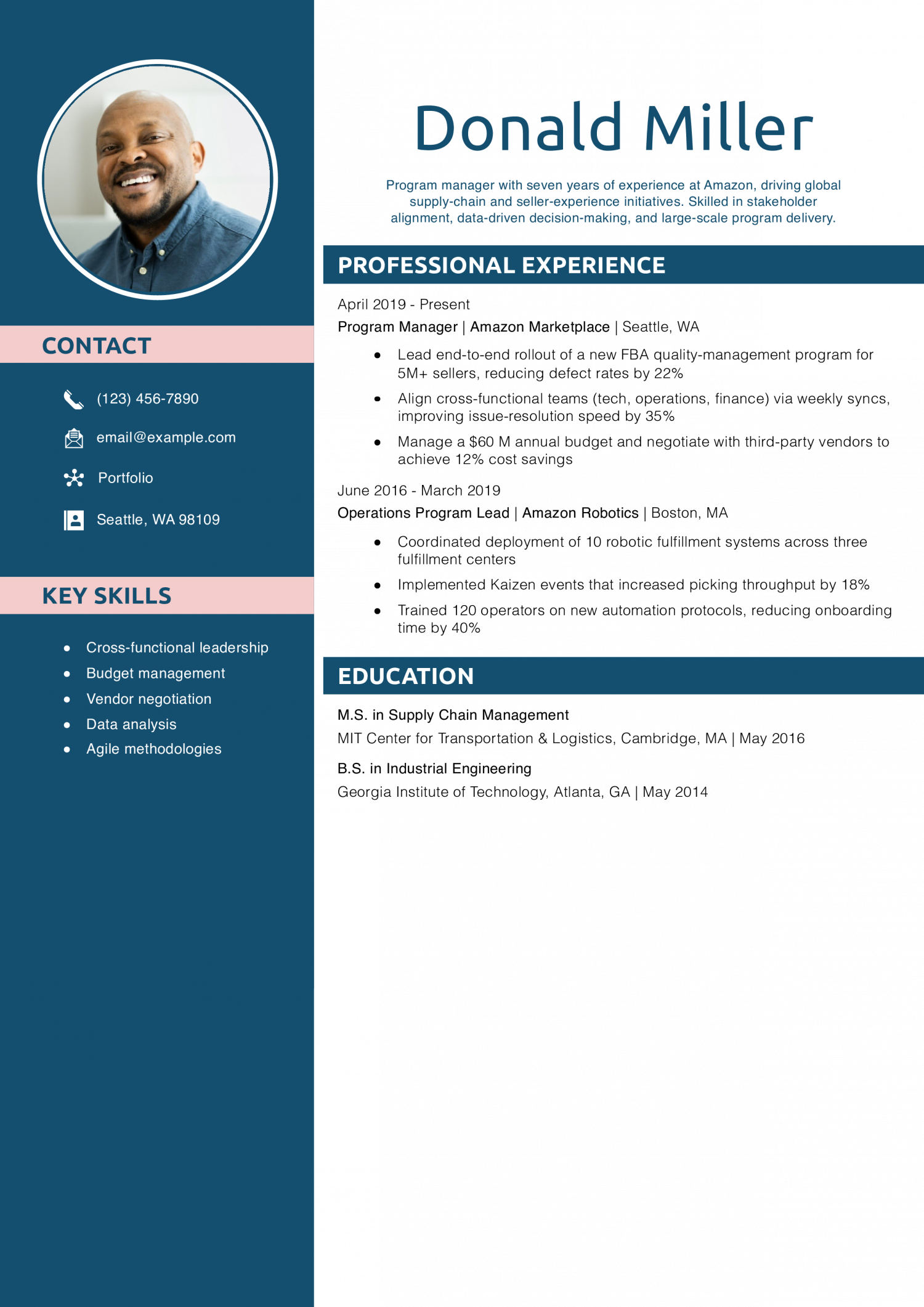Amazon Program Manager Resume Example